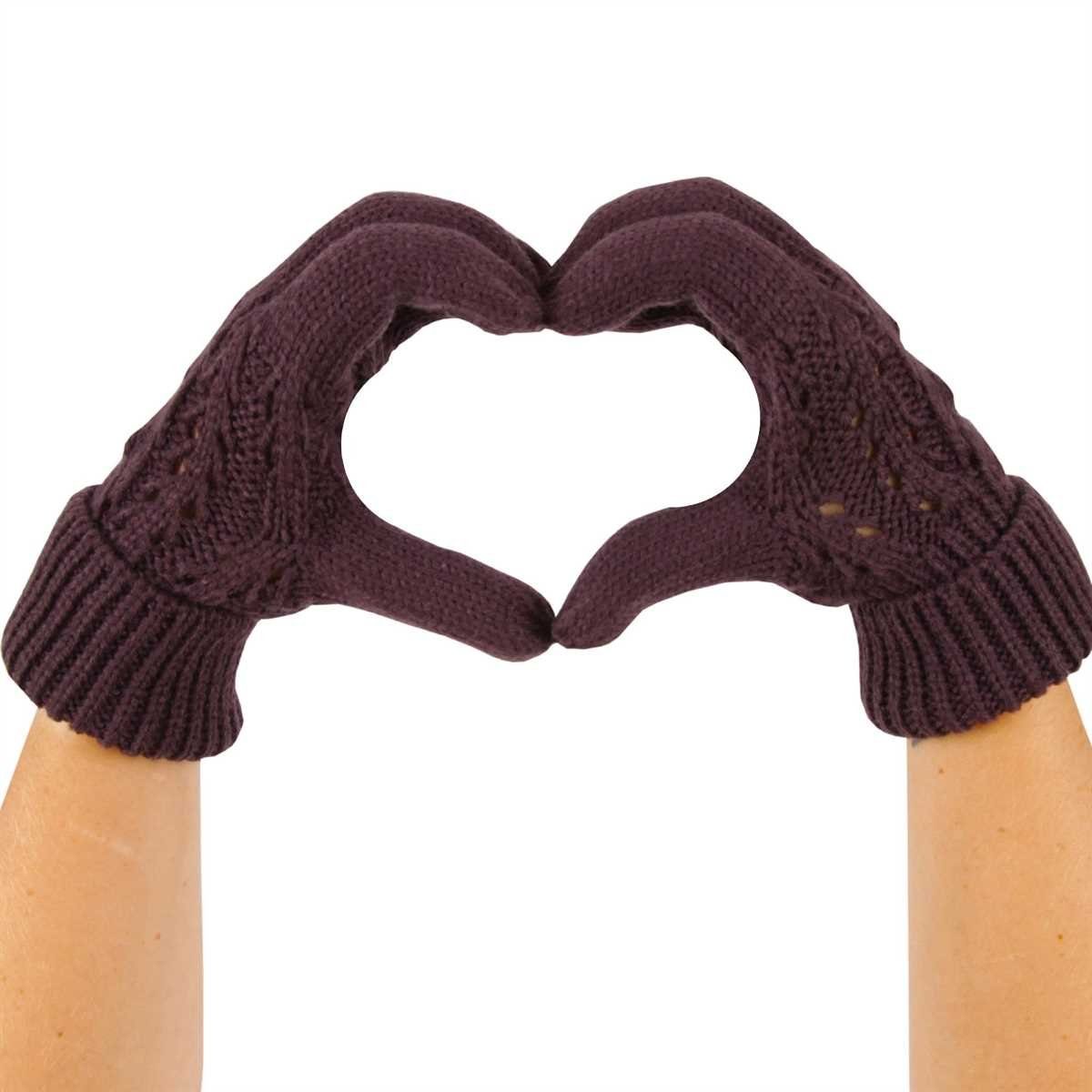 Damenhandschuh Lila Grobstrick, Zopfmuster Strickhandschuh Strickhandschuhe mit Bestlivings