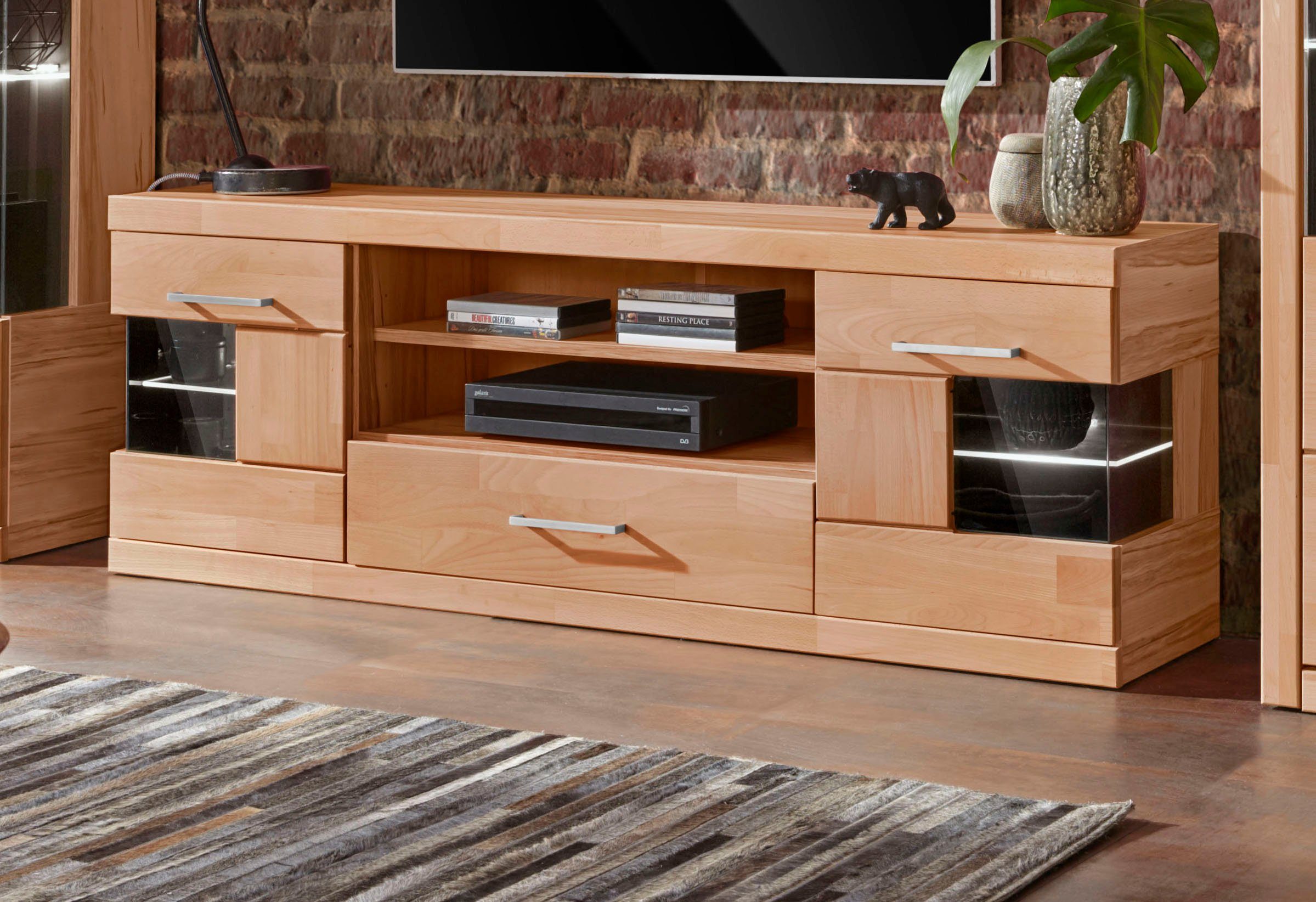 Home affaire Lowboard Ribe,160cm breit,55cm hoch,Oberplatte massiv, Korpus günstig online kaufen