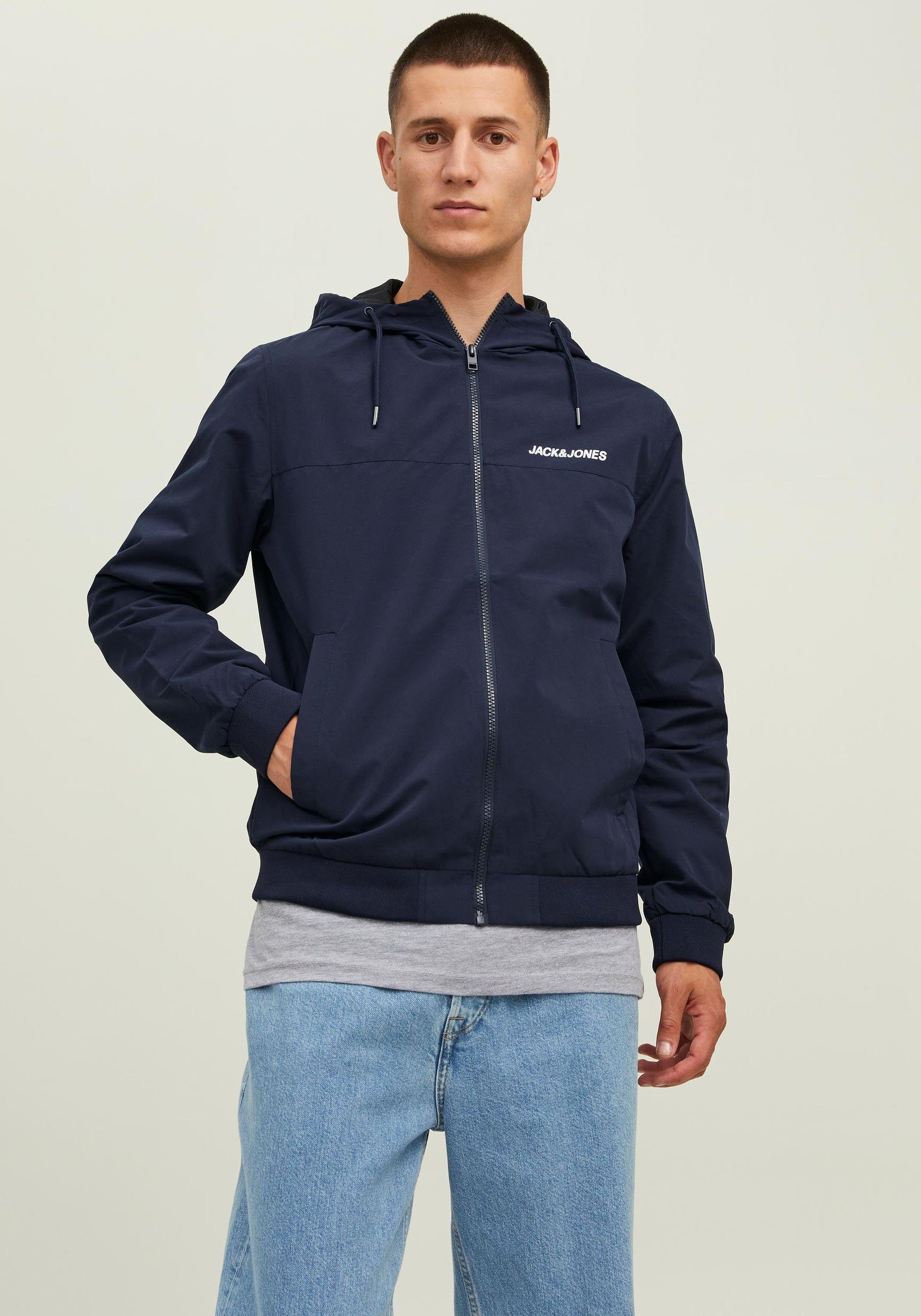 Jack & Jones Windbreaker RUSH BLOCKING HOOD BOMBER navy