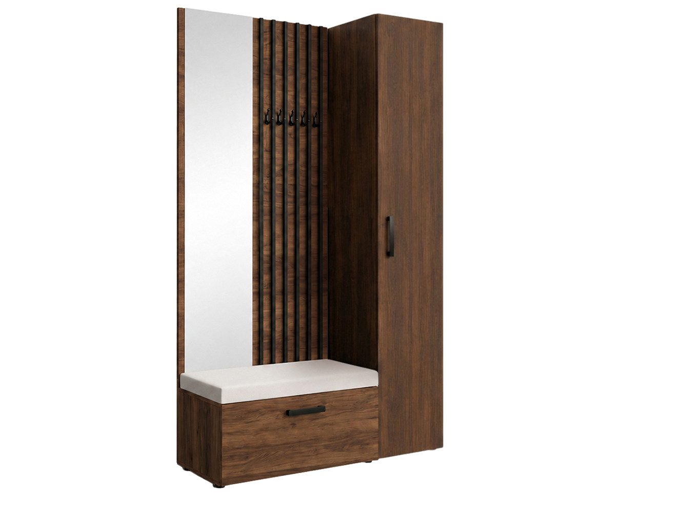 Beautysofa Garderoben-Set MARGARET Flurgarderobe mit Spiegel, (Kleiderschrank, Schuhschrank, Sitzbank, Kleiderstange, Flurmöbel-Set mit Lamellen), verschiedene Farben und Breiten