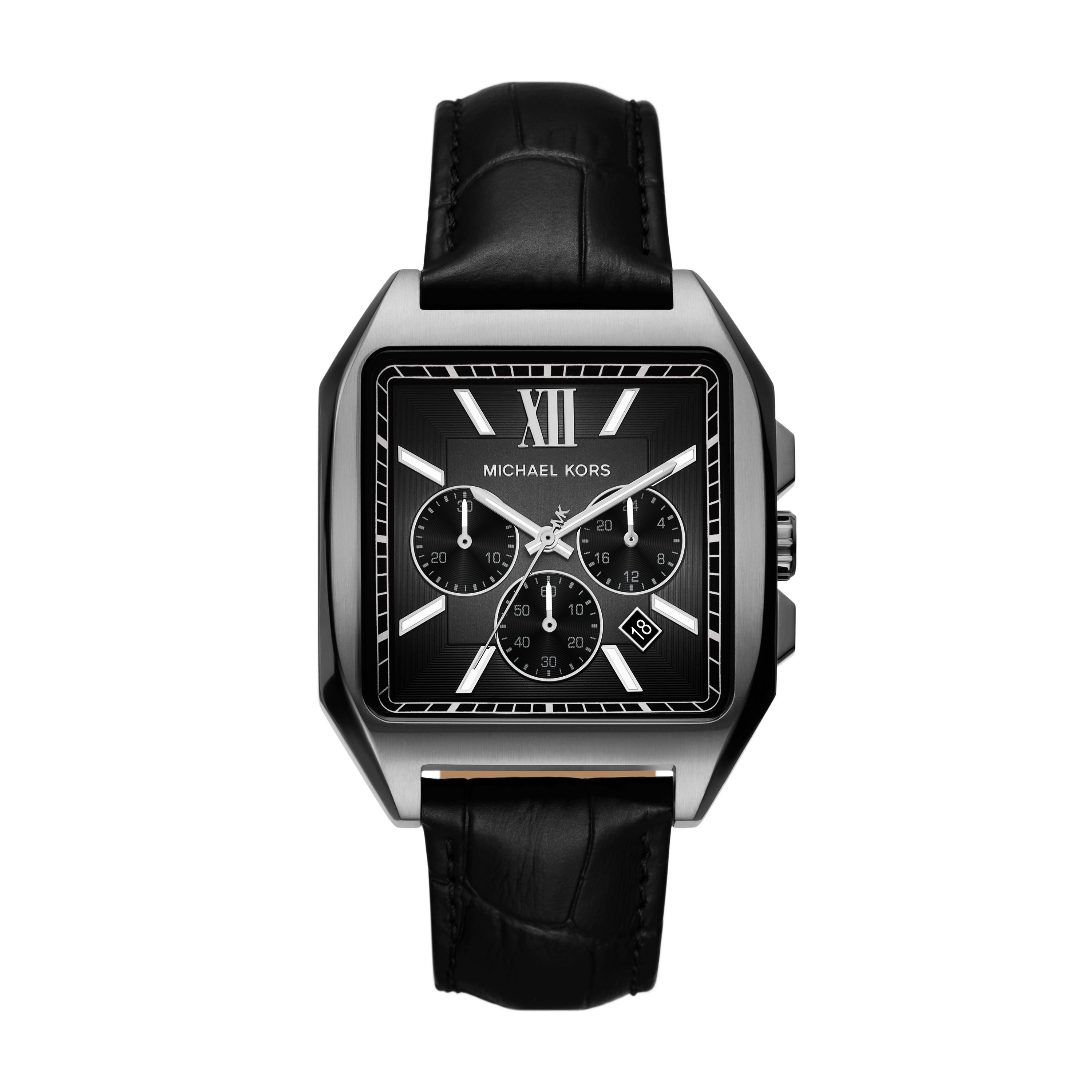 MICHAEL KORS Chronograph Hayes MK9299, Quarzuhr, Armbanduhr, Lederarmband, analog, Tag, 12/24-Std.-Anzeige