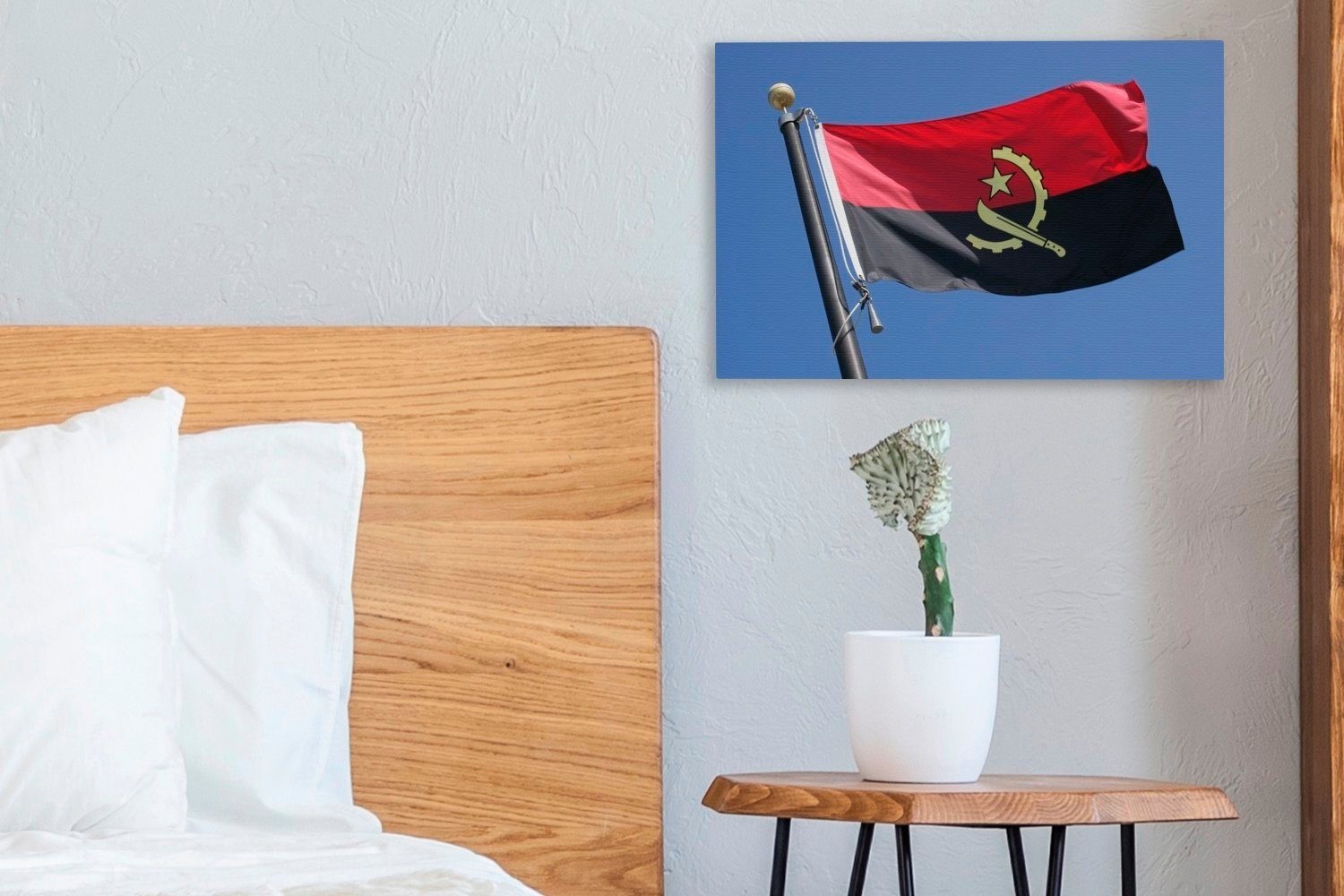 Wandbild Leinwandbilder, St), (1 cm Hintergrund, auf Aufhängefertig, Angola Wanddeko, Leinwandbild 30x20 von Flagge OneMillionCanvasses® hellblauem