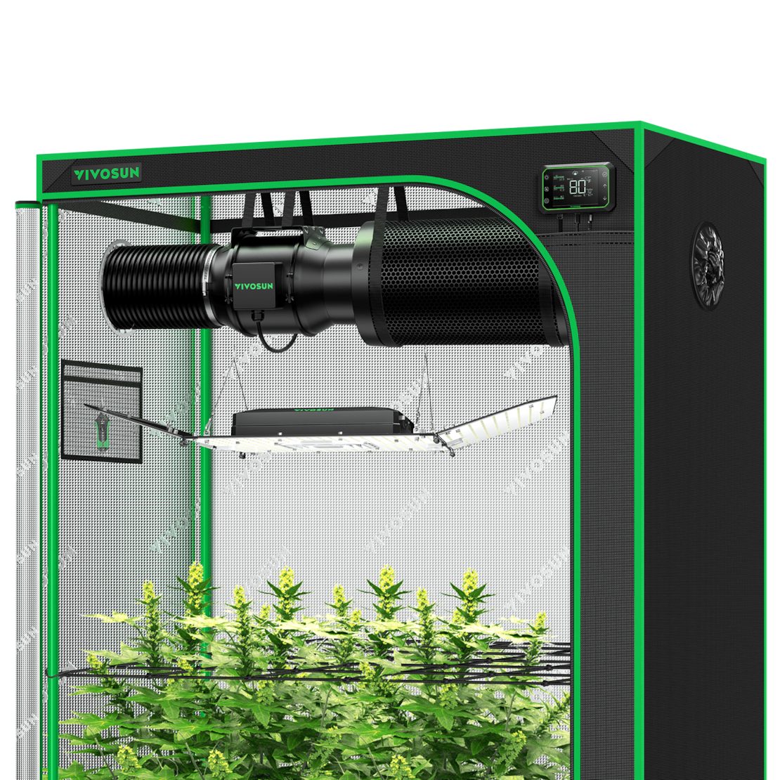 VIVOSUN Gewächshaus VIVOSUN Smart Growbox Komplettset, BxTxH: 150 x 80 x 200 cm, BxLxH: 150 x 80 x 200 cm, AeroLight Wing AW200SE 200W, G6-Abluftsystem, E42A Smart-Controller