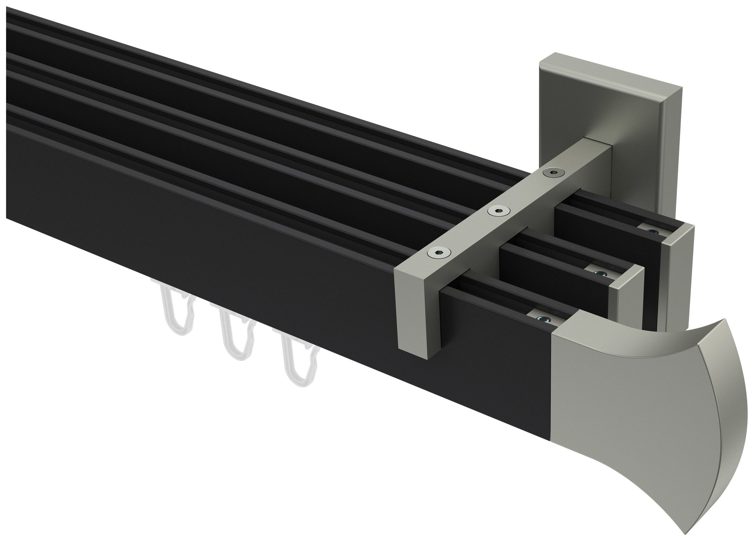INTERDECO Innenlaufschiene Smartline Conex, 3-läufig, Fixmaß, kürzbar, Wandmontage, Aluminium, Schwarz / Edelstahl-Optik / Bicolor, 14x35