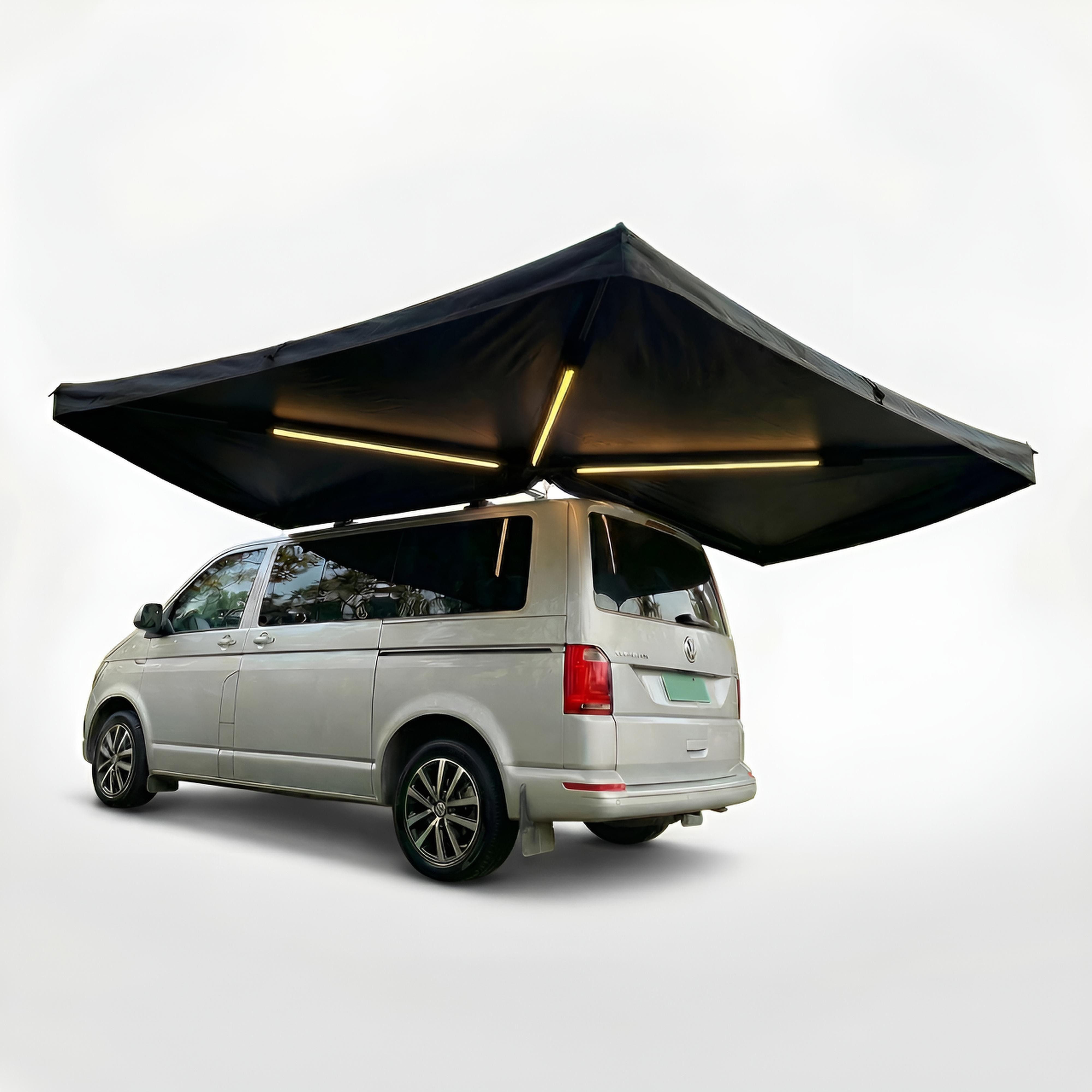 TZIpower Markisenvorzelt 270° Autodachmarkise Auto Markise, Vordach, Dachzelt Schwarz/Grau LED