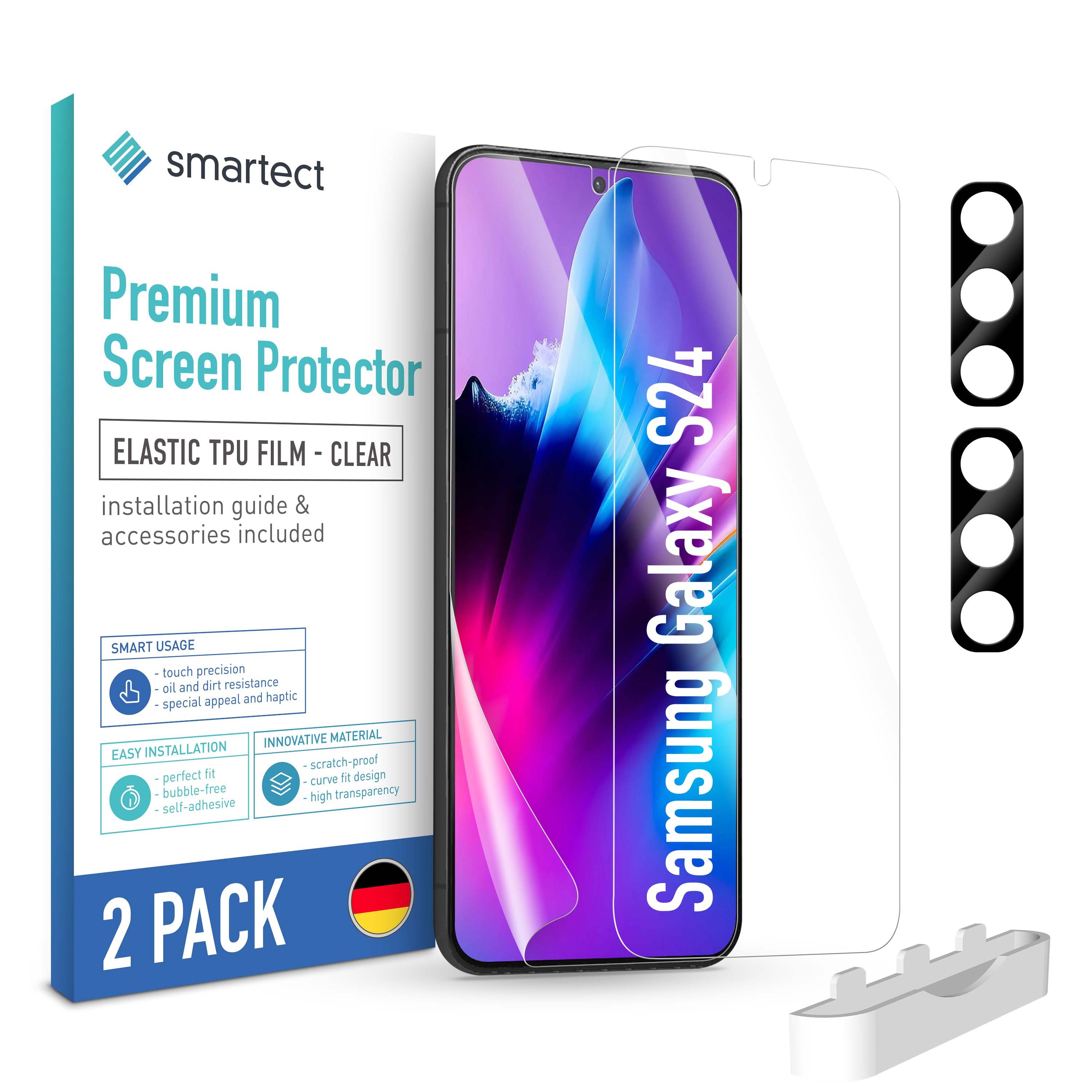 smartect Displayschutzfolie TPU Schutzfolie Klar für Samsung Galaxy S24, Set, 2 Stück, (Display + Kamera) Panzerfolie Displayfolie
