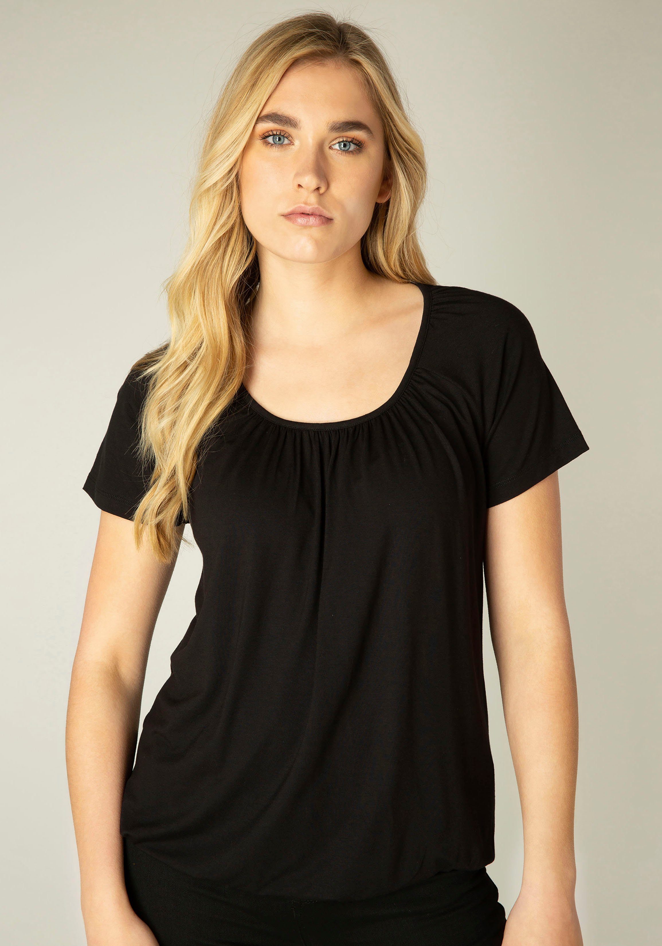 Base Level T-Shirt Yona mit Raffung am Ausschnitt und elastischem Bund black