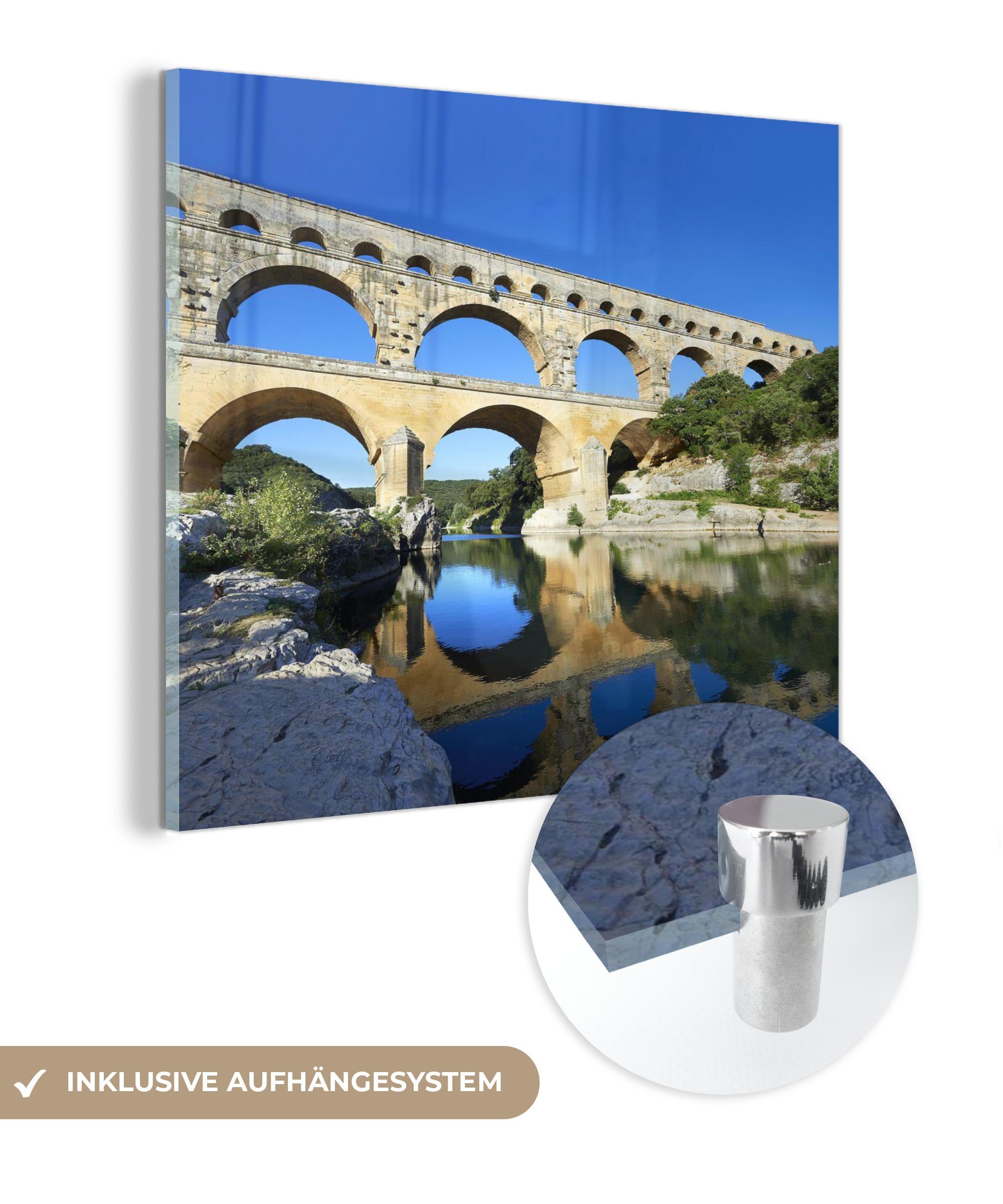 Klarer auf über Bilder Glasbilder - - Gard MuchoWow St), auf Wanddekoration Acrylglasbild blauer - Foto Frankreich, Himmel in dem du (1 Wandbild Glas Pont Glas