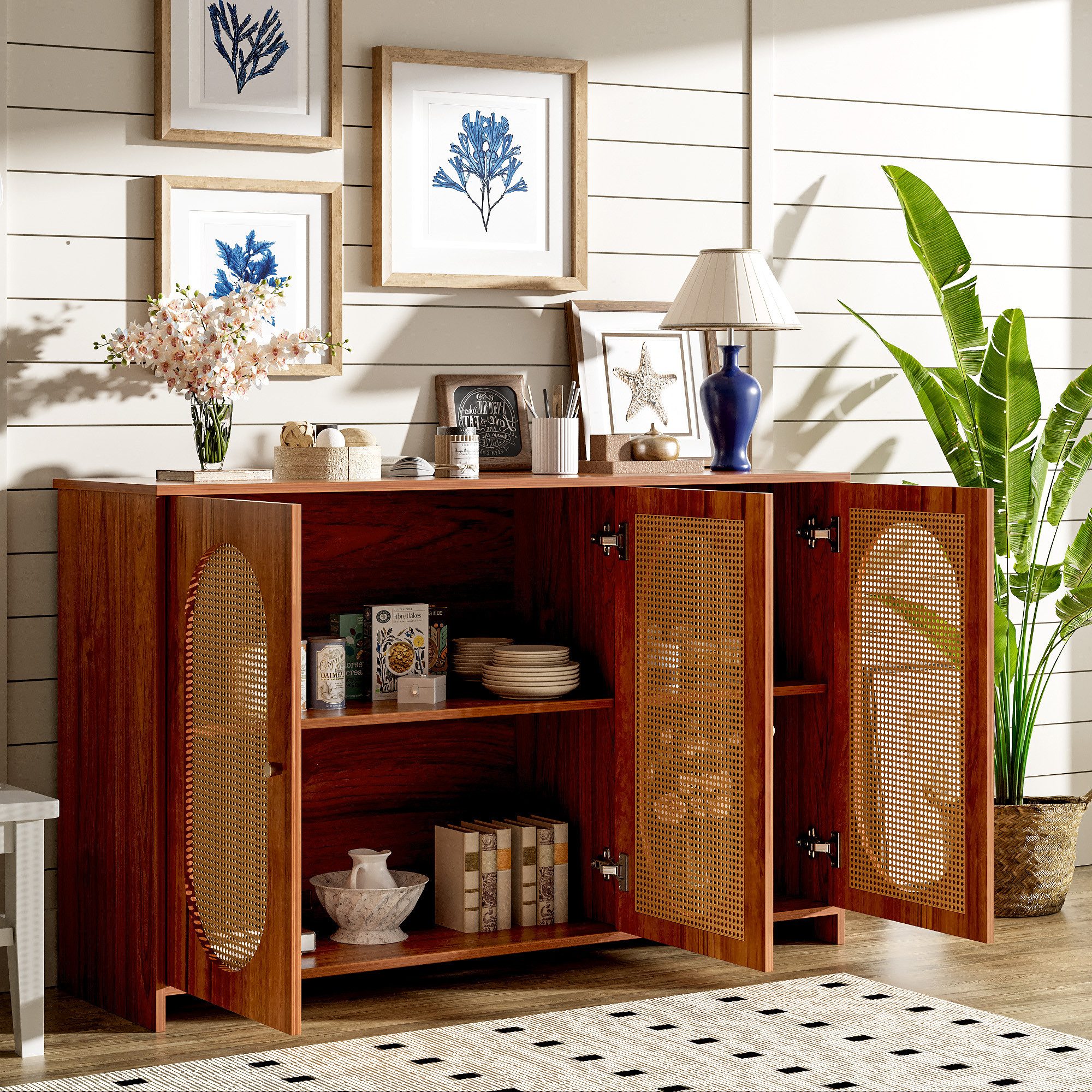 Merax Sideboard mit 3 Rattantüren und günstig online kaufen
