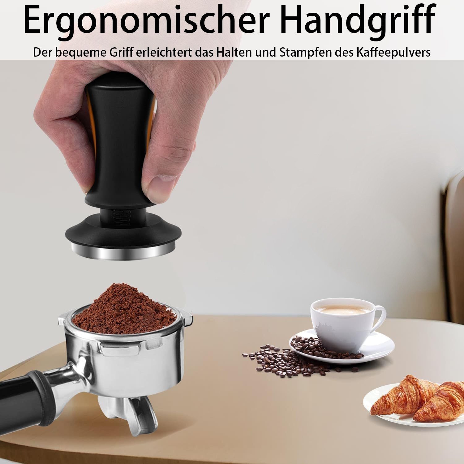MOPUEA Tamper Kaffee Verdichter 58mm aus Edelstahl schwarz, Ergonomischer Griff für Komfort,58*99mm