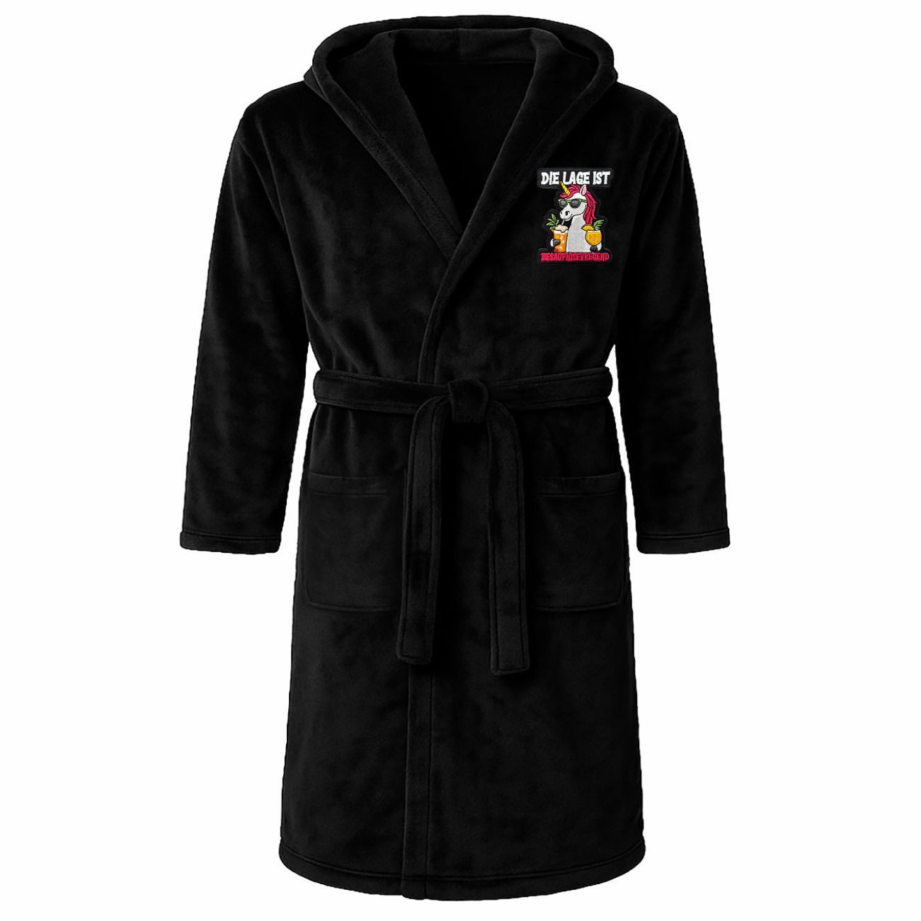 deinshirt Bademantel Die Lage ist besäufniserregend, lange Länge, 100% Poly günstig online kaufen