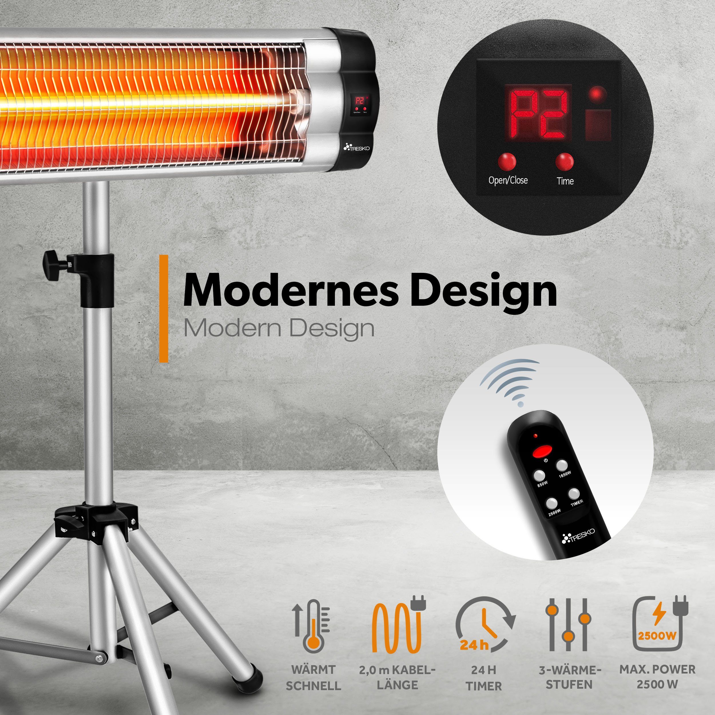 TRESKO Heizstrahler Infrarot Wärmestrahler elektrisch mit Fernbedienung, 25 günstig online kaufen