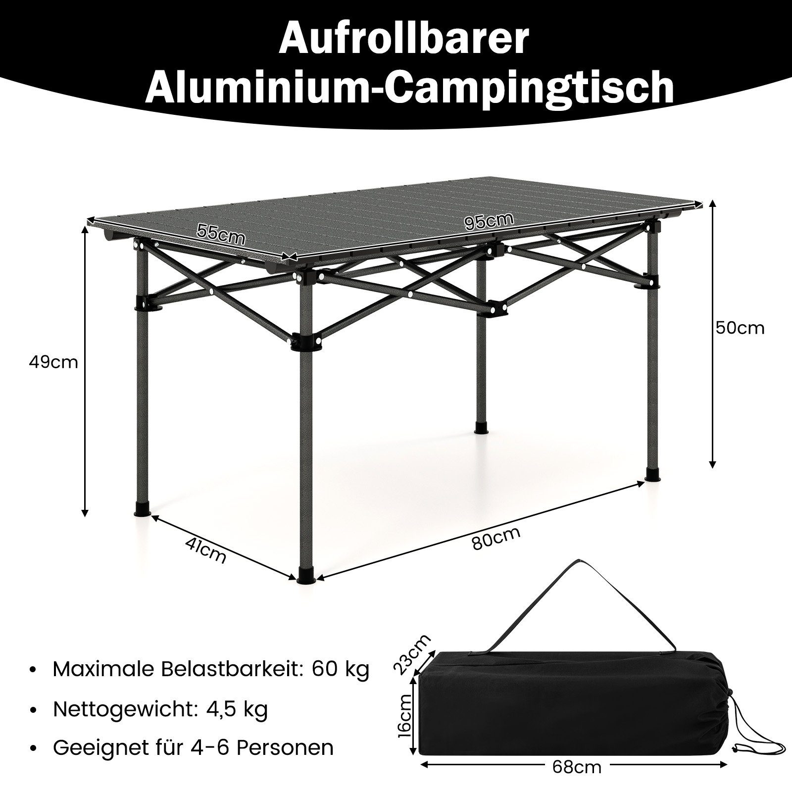 Klapptisch, Aluminium-Tischplatte mit COSTWAY Campingtisch