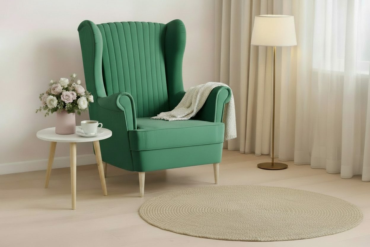 MOEBLO Ohrensessel COMFY SESSEL mit oder ohne Hocker (Polstersessel aus Samtstoff Wohnzimmersessel mit/ohne Hocker Ohrenbacksessel), Sessel mit optionalem Hocker