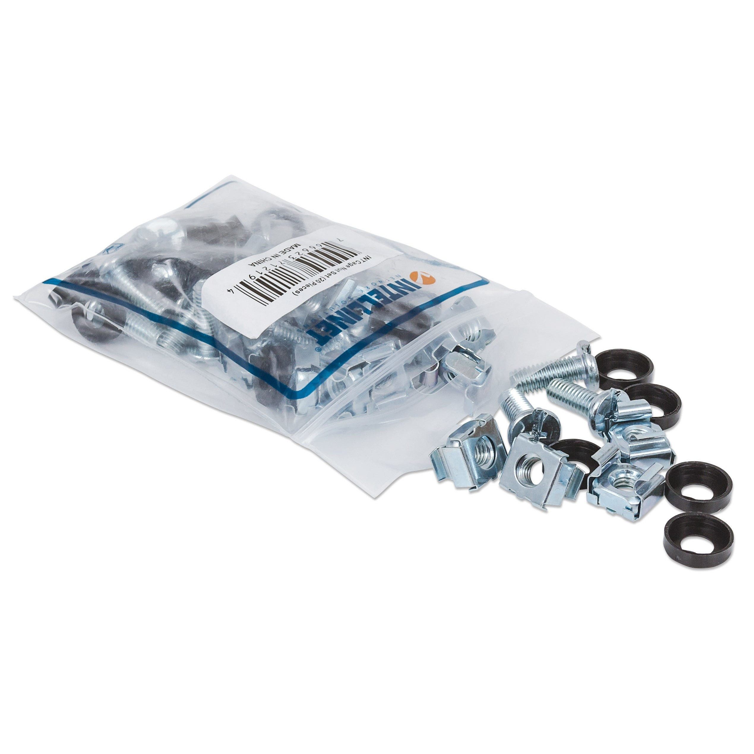 Intellinet Schrauben-Set Montageset Käfigmuttern Rackschrauben, (Spar-Set, 20 St., 150 Teile, hochwertig), Käfigmuttern, Schrauben, Unterlegscheiben, 19-Zoll-Rack