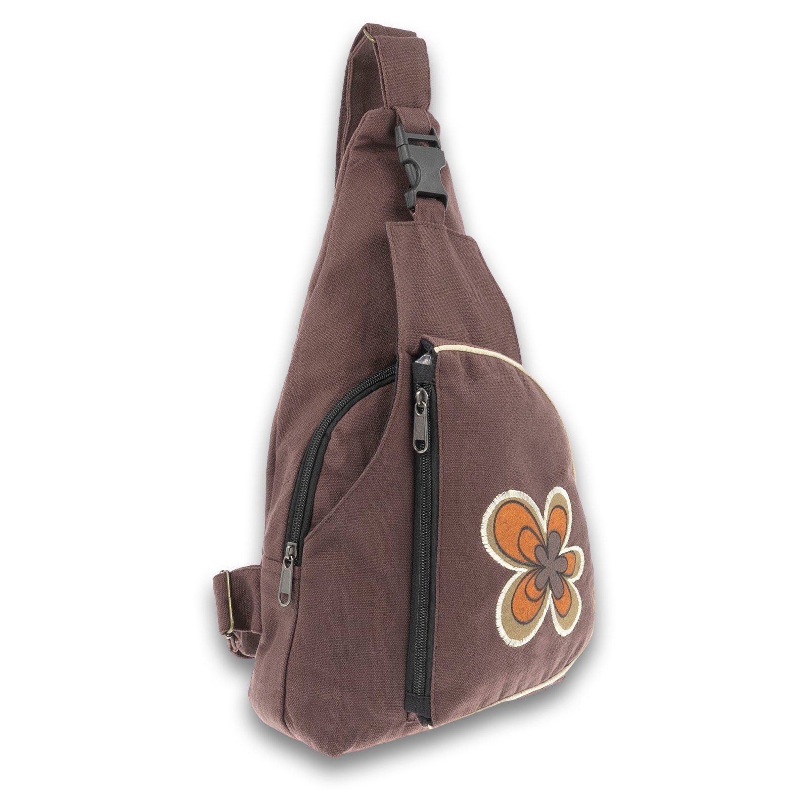 KUNST UND MAGIE Schultertasche Kunst&Magie Bodybag Hippie Rucksack Schultertasche Braun M Slingbag Flower