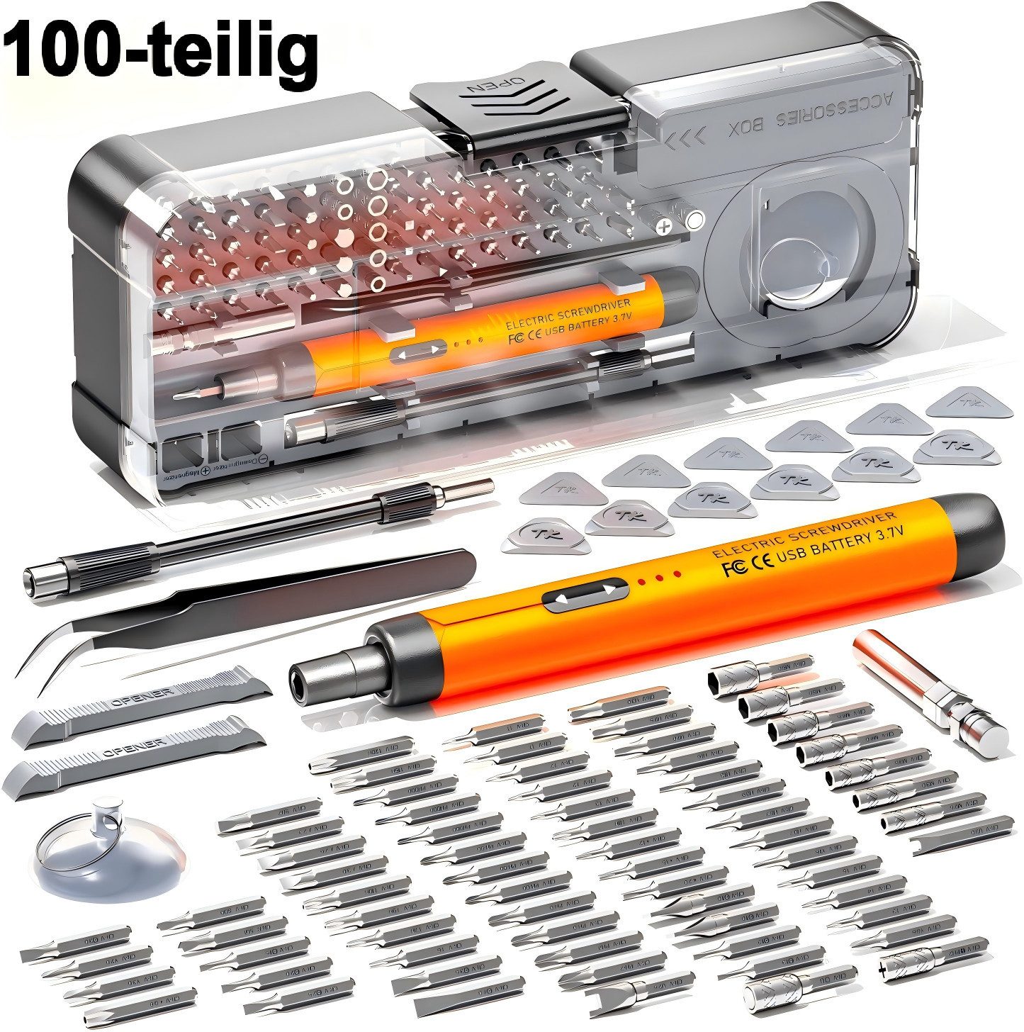 Fyrove Elektro-Schraubendreher 100-in-1 Elektro-Schraubendreher,Präzisionsschraubendreher-Set, (mit 600mAh, 100 Bits, wiederaufladbarer Mini Akkuschrauber, für Elektronik Reparatur, iPhone, Laptop, Brille und Uhr), Feinmechaniker Werkzeug Set