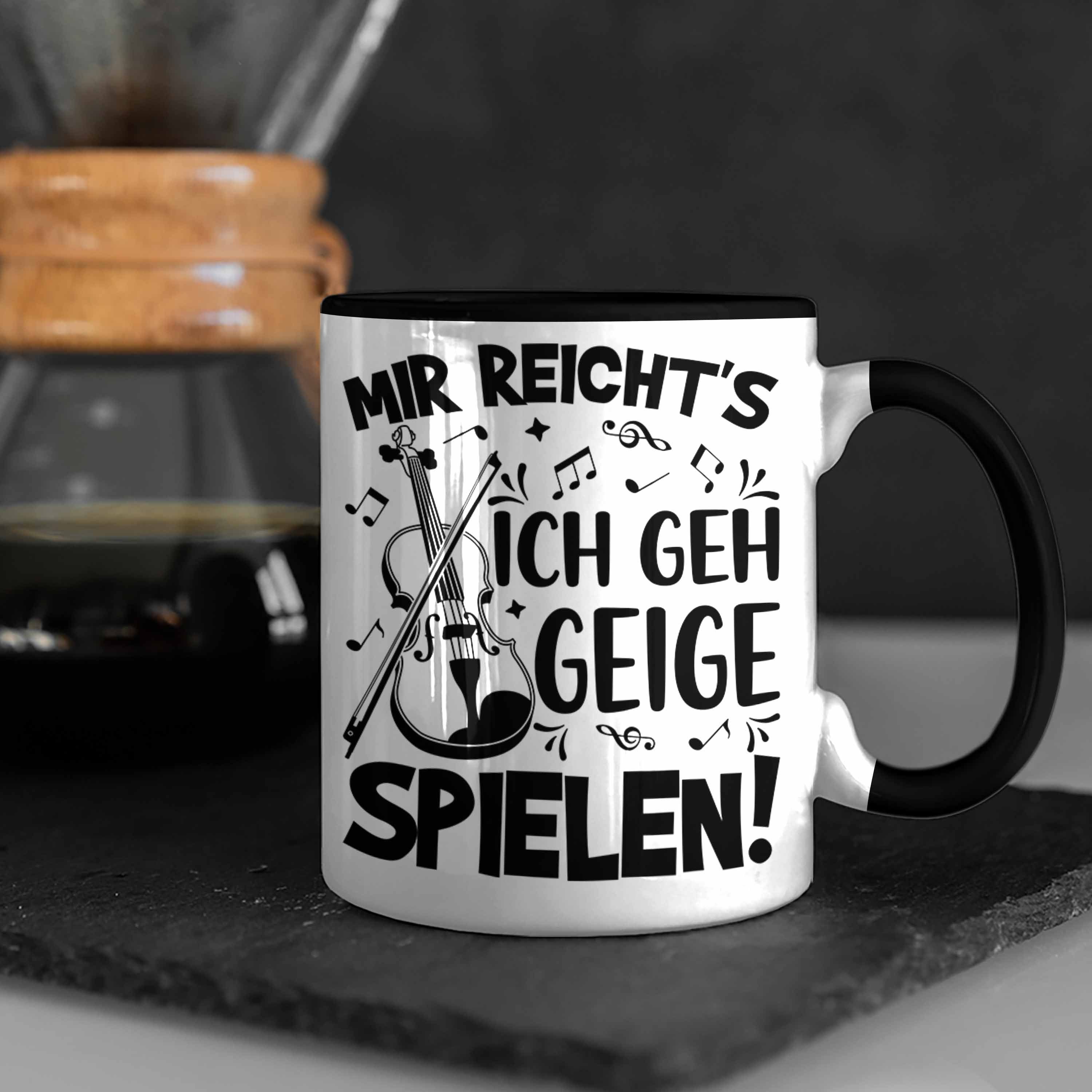 Trendation Tasse Geigenspieler Geigen Schwarz Tasse Kaffee-Becher Geschenk Geigenspielerin Spru