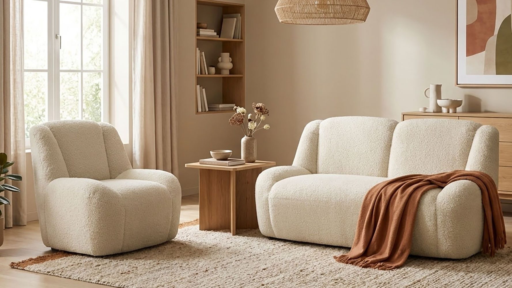 DOMO collection Polstergarnitur Ryos, Sessel und 2-Sitzer, organische Form, (Set, 2-tlg), skulpturale Opik, cozy chic