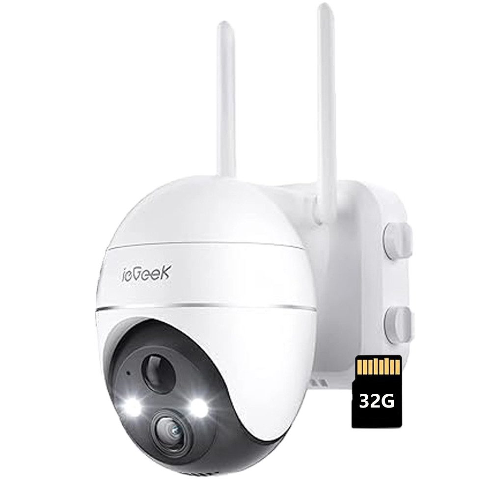 ieGeek Überwachungskamera 5MP FHD Überwachungskamera Aussen Akku Kabellose WLAN (Aussen, Außenbereich, außen, Farbige Nachtsicht, Alexa-kompatibel, 2-Wege-Audio, 1-tlg., WLAN Kamera PIR Bewegungserkennung Außenkamera, Licht-und Tonalarm 4DBi WLAN-Antenne 4-facher Digitalzoom)