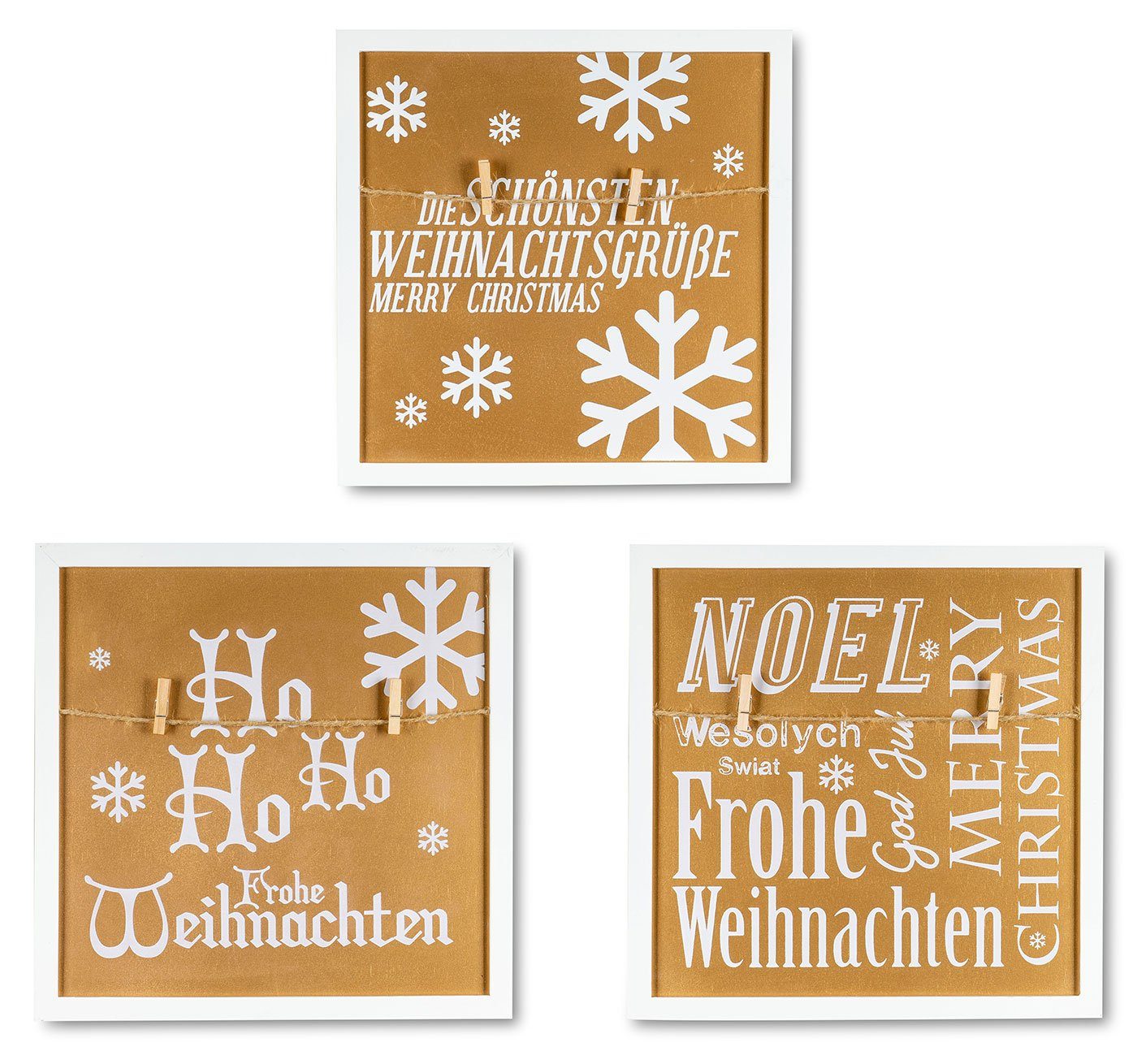 Je Bilderrahmen, 30x30cm Weihnachten 3er Weiß Holz Levandeo® Wandbilder Gold Set Sprüche