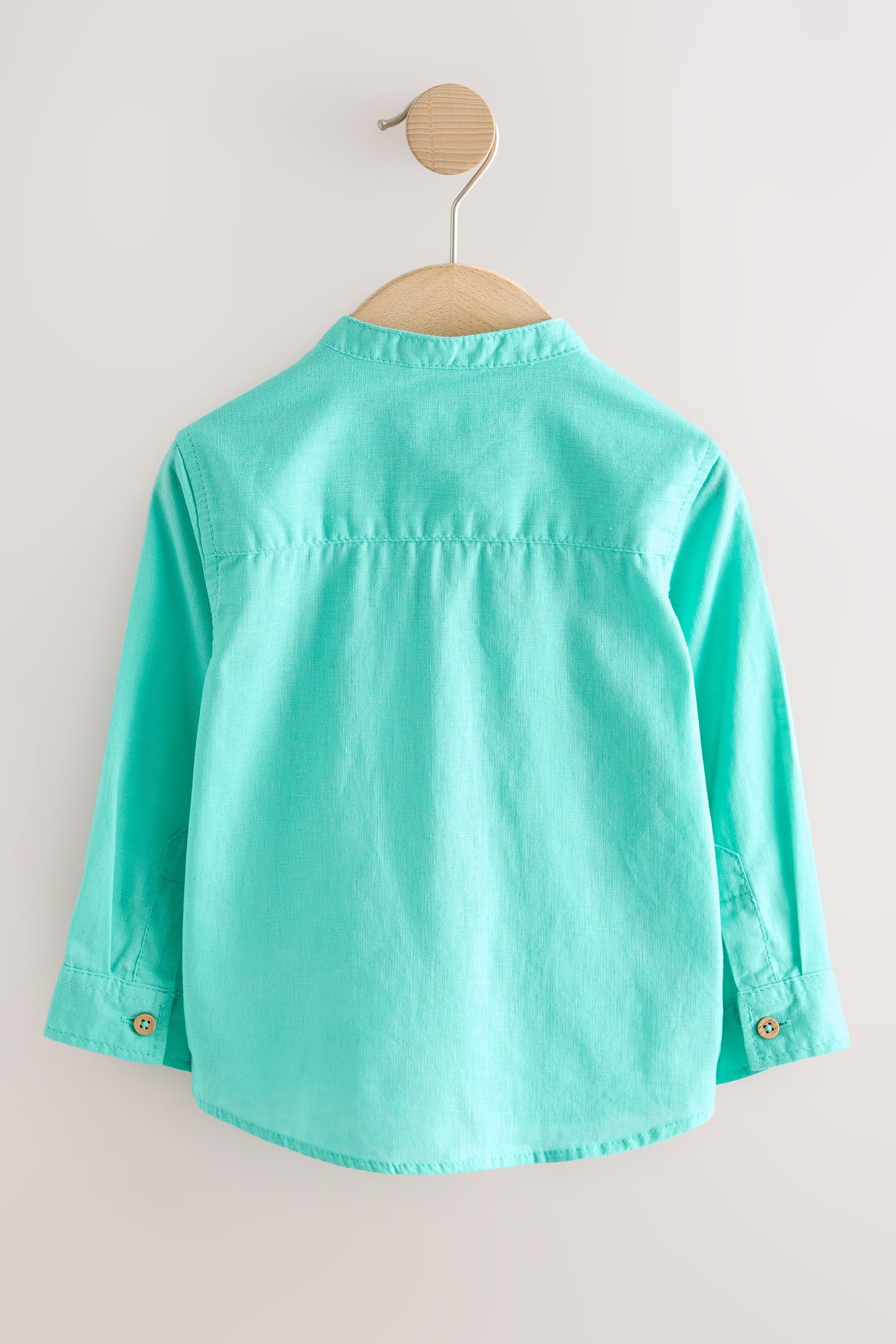 Next Jeanshemd Hemd aus Leinenmischgewebe mit Grandadkragen (1-tlg)