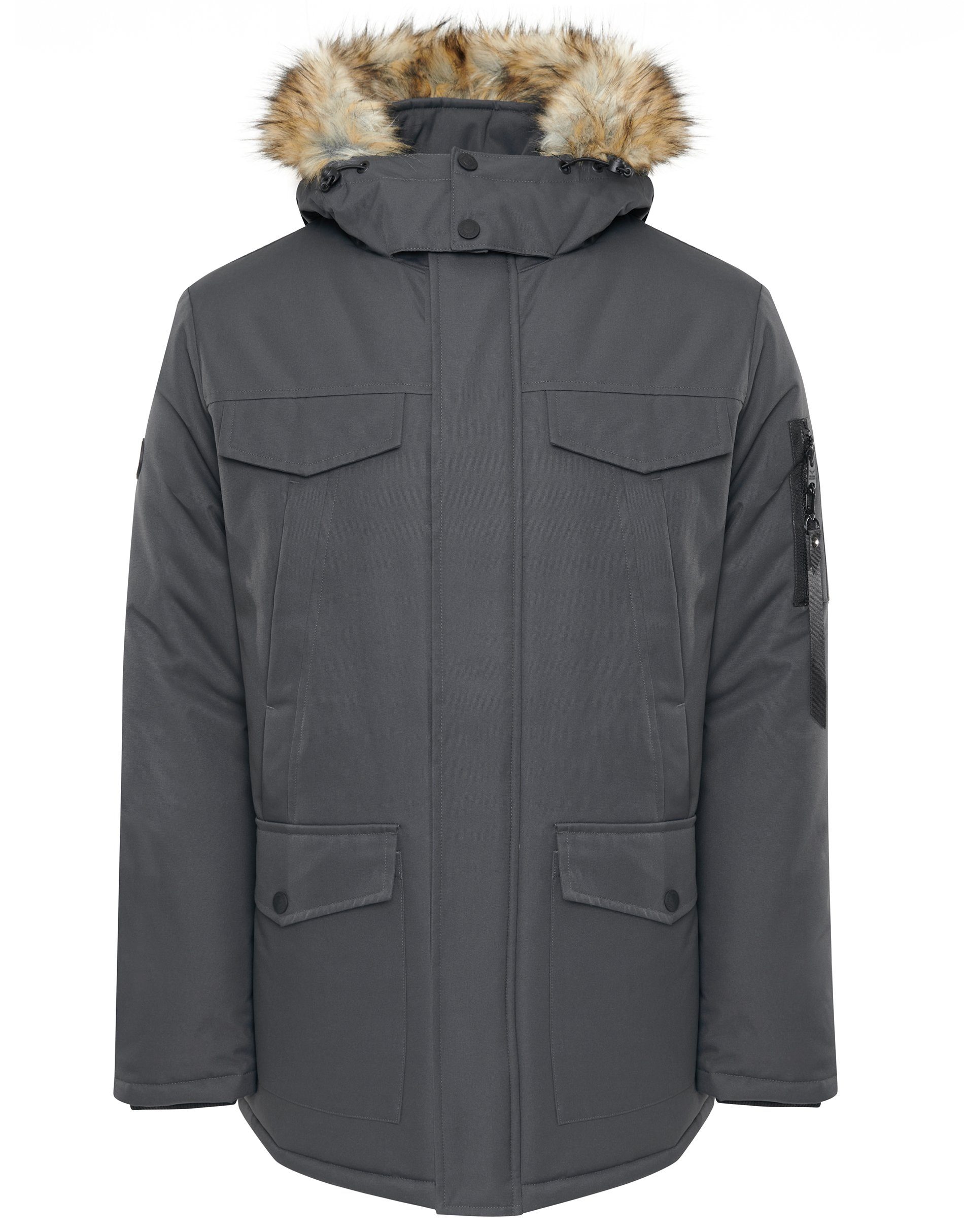 Estate Winterjacke Recycled Charcoal- THB zertifiziert Padded Threadbare dunkelgrau Jacket (GRS) Standard Global
