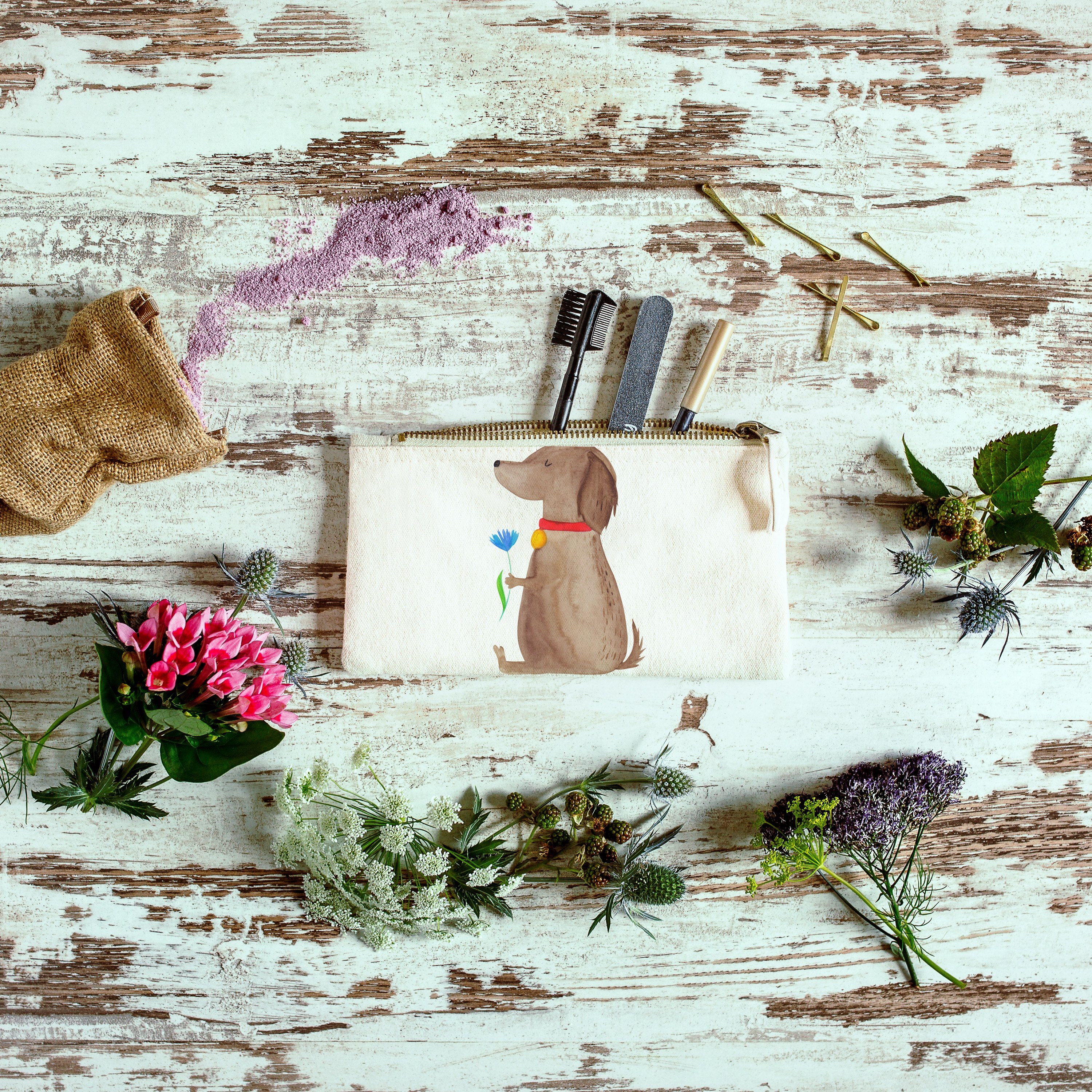 Kosmetiktasche (1-tlg) - Weiß Geschenk, Mr. Schminktasche Blume - Ko & Hund Mrs. Panda klein, Stiftemäppchen,