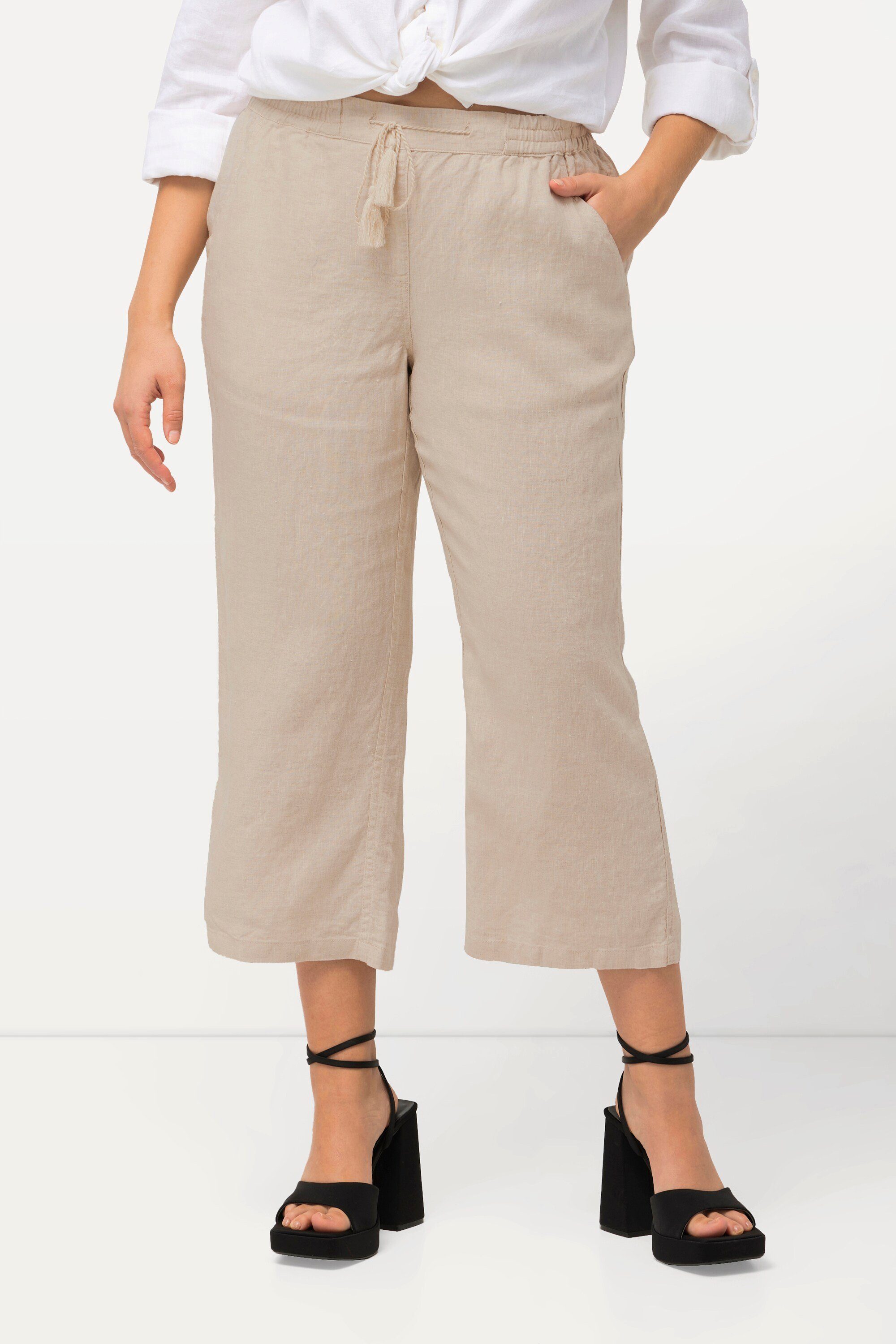 Ulla Popken Funktionshose 7/8-Leinenhose elastischer Bund günstig online kaufen