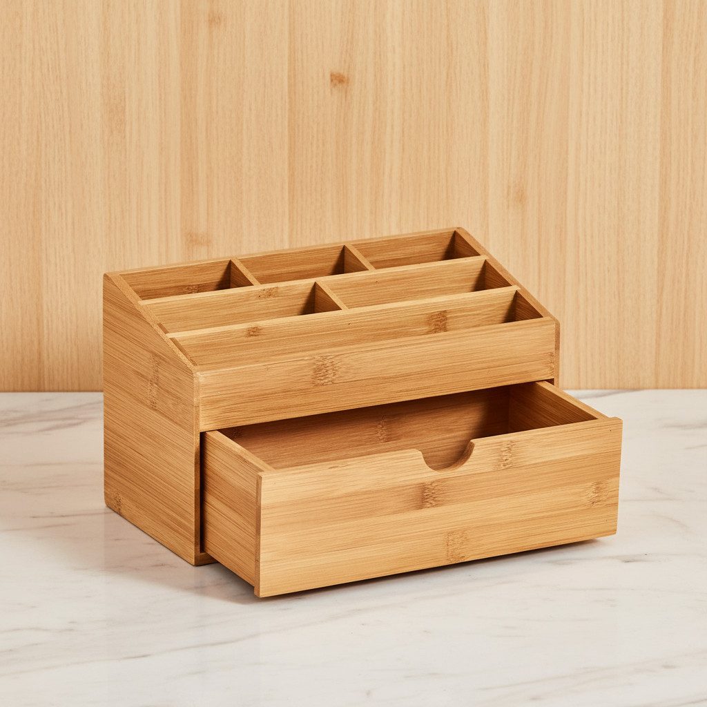 hausleben Organizer Schreibtisch Organizer aus Bambus mit Schublade 6 Fächer, 24,5x13x15cm (Set, 1 St., 1-teilig), 6 Fächer mit Schublade,24,5x13x15 cm – Bild 5 von 5