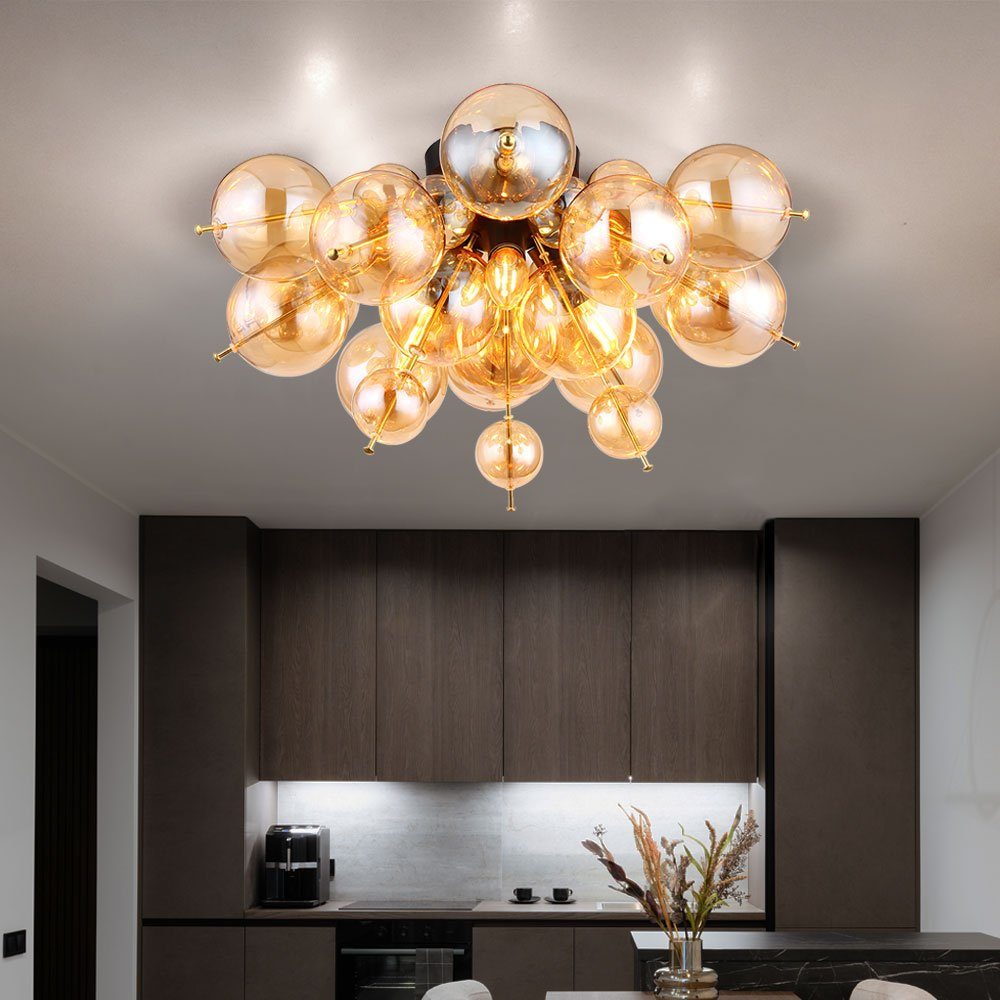 GLOBO LIGHTING Deckenleuchte, Leuchtmittel nicht inklusive, Deckenlampe Wohnzimmerleuchte Metall Glaskugeln gold 3 Flammig D 55 cm