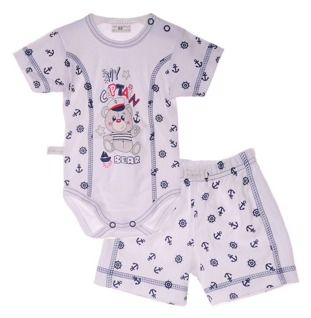 Body & Shorts Baby Anzug 2Tlg Kurzarmbody und kurze Hose in Weiß mit Anker Muster