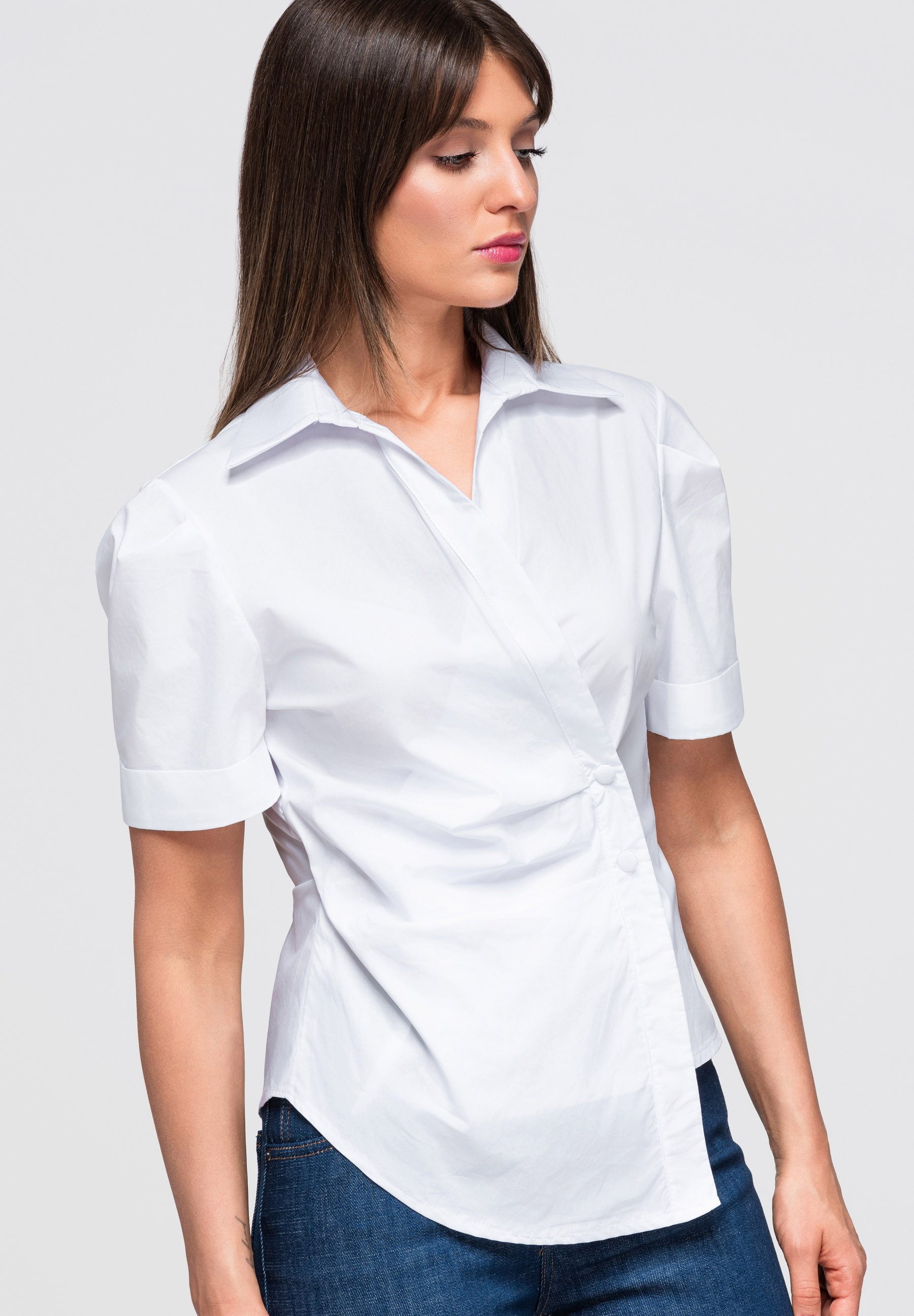 OMBRE Hemdbluse Damen Bluse Slim Fit mit asymmetrischem Schnitt Weiß ONESIZE (kein Set, 1-tlg)
