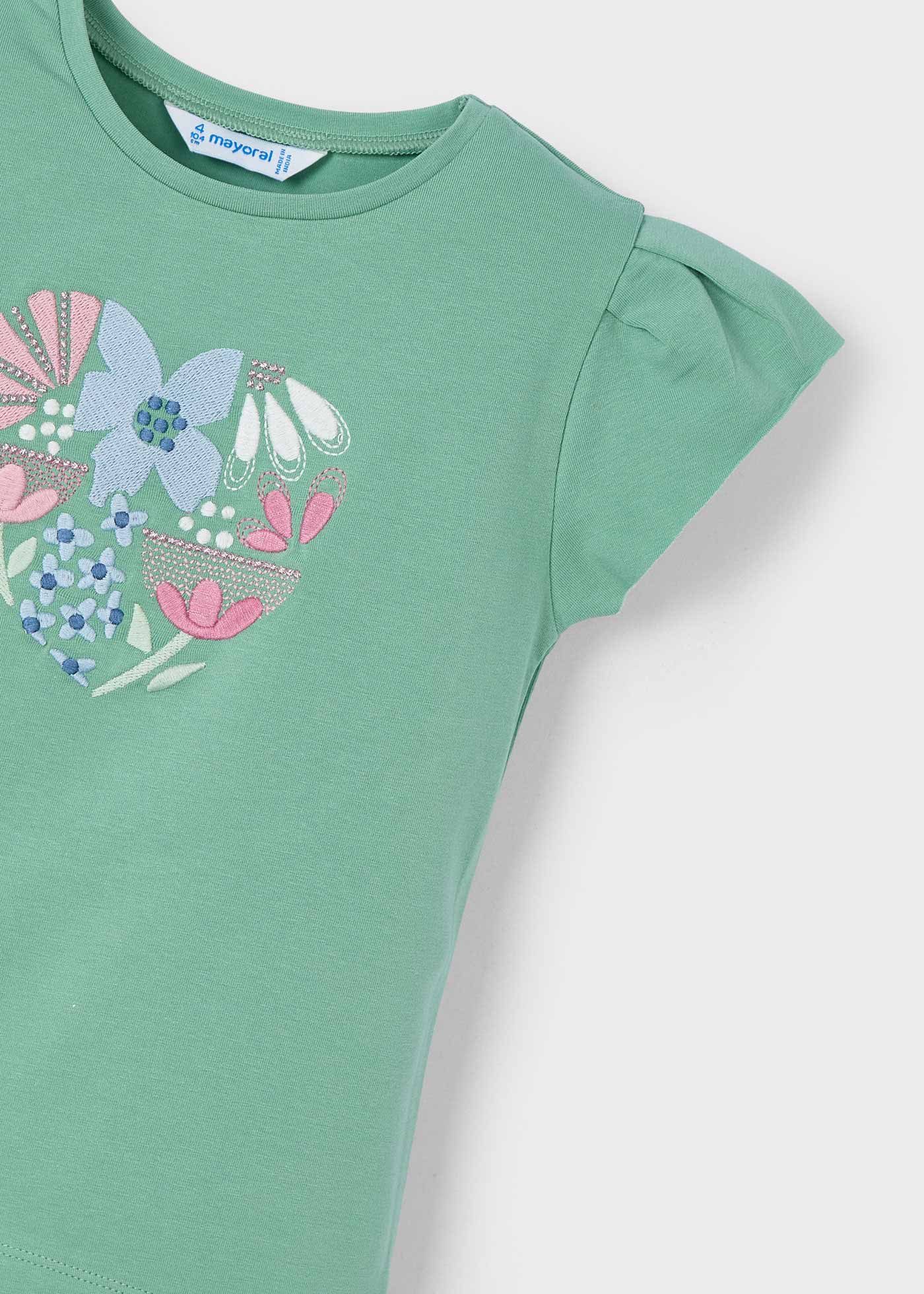 Mayoral T-Shirt T-Shirt mit eleganten Flügelärmeln und floralen Stickerei (301541)