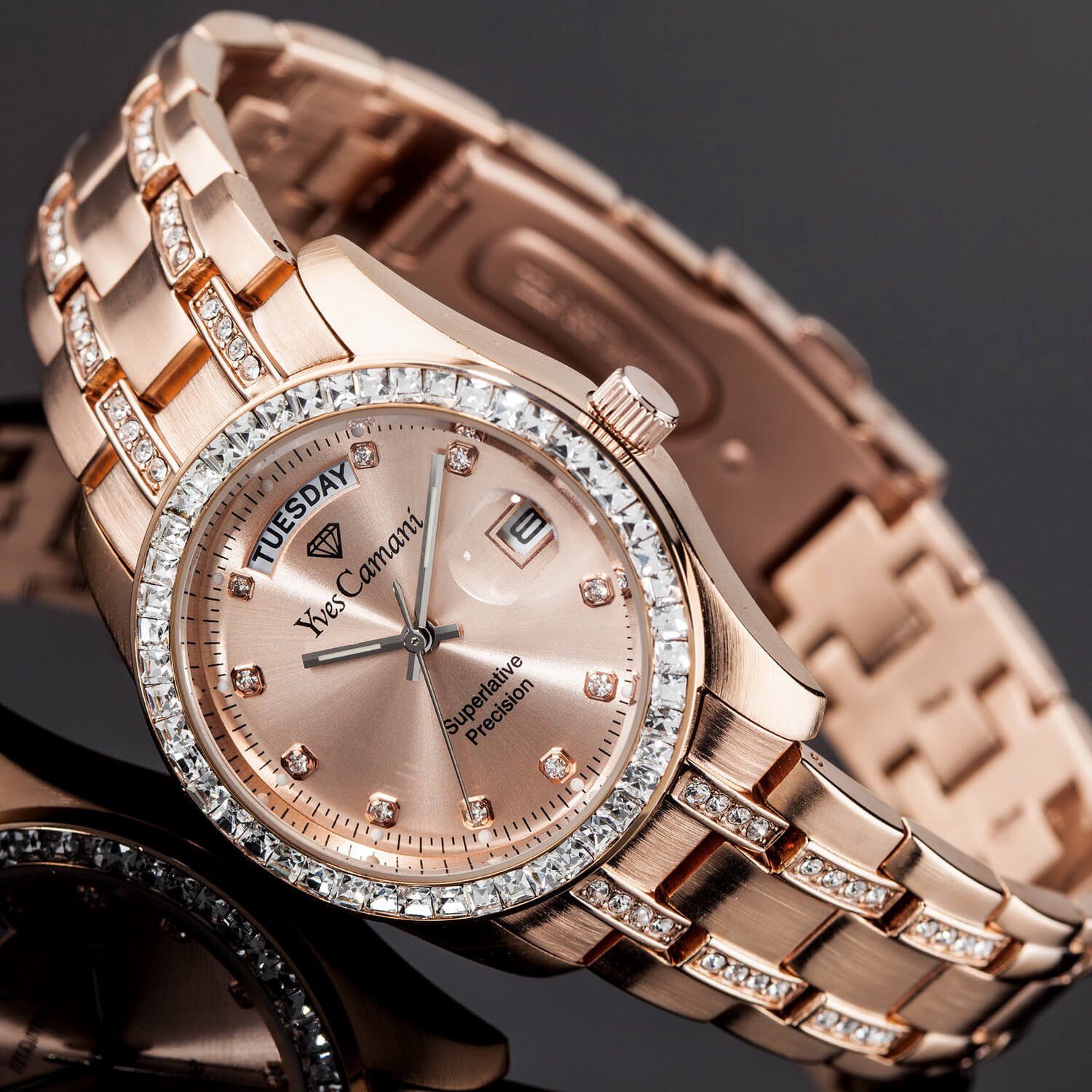 Yves Camani Quarzuhr AURON, Kratzfeste Mineralglas, 3 ATM, funktionale Datumsanzeige