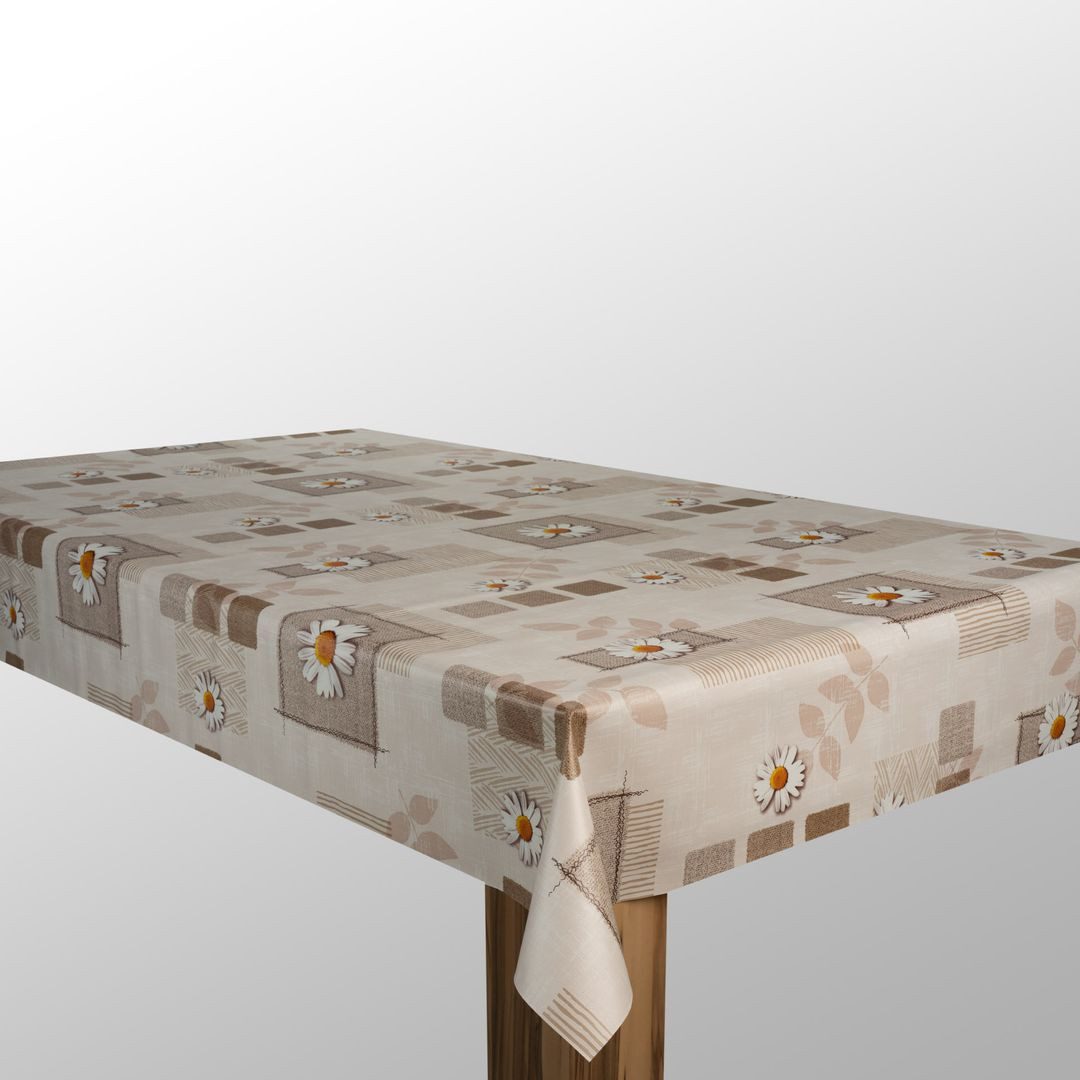 laro Tischdecke Wachstuch-Tischdecken Margerite Braun Beige rechteckig – Bild 4 von 5