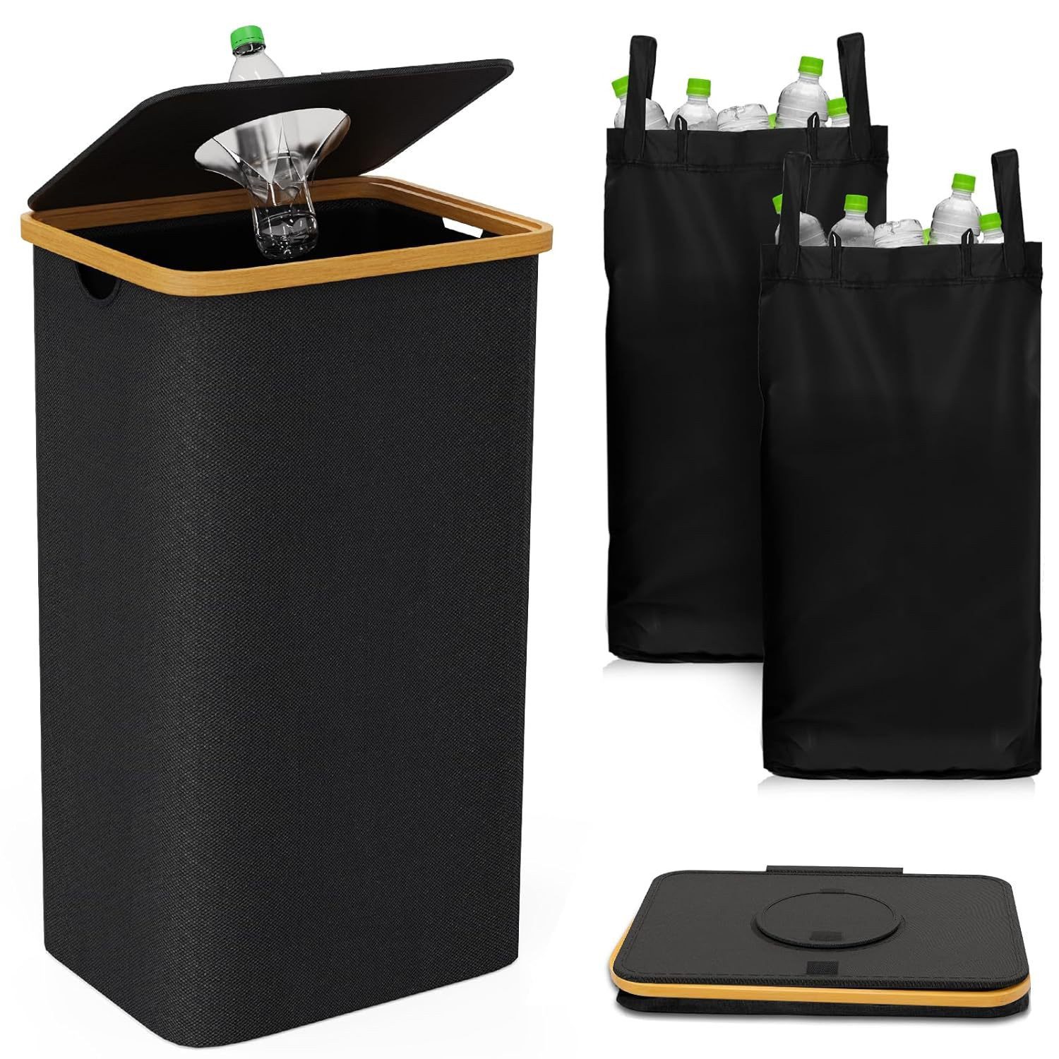 LIANNA Mülltrennsystem Recyclingbehälter für die Küche, 100 l, für den Innenbereich, 26 Gallonen Recyclingbehälter mit Deckel, herausnehmbaren Innenbeuteln
