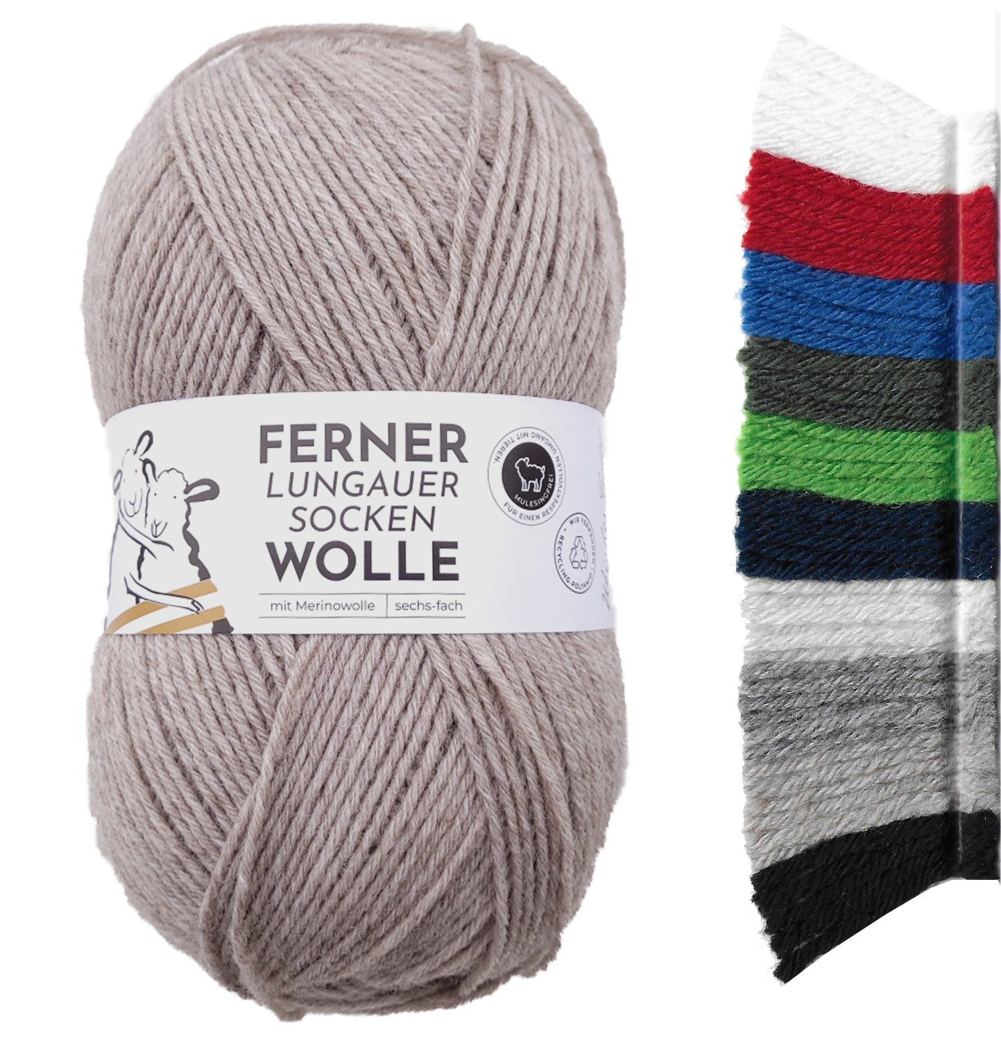 Ferner Wolle dicke Sockenwolle 6 fädig uni, zum Stricken & Häkeln mit Merinowolle Häkelwolle, 425,00 m (150g Strumpfwolle, Sockengarn 6-fach (6-ply), mit mulesingfreier Wolle
