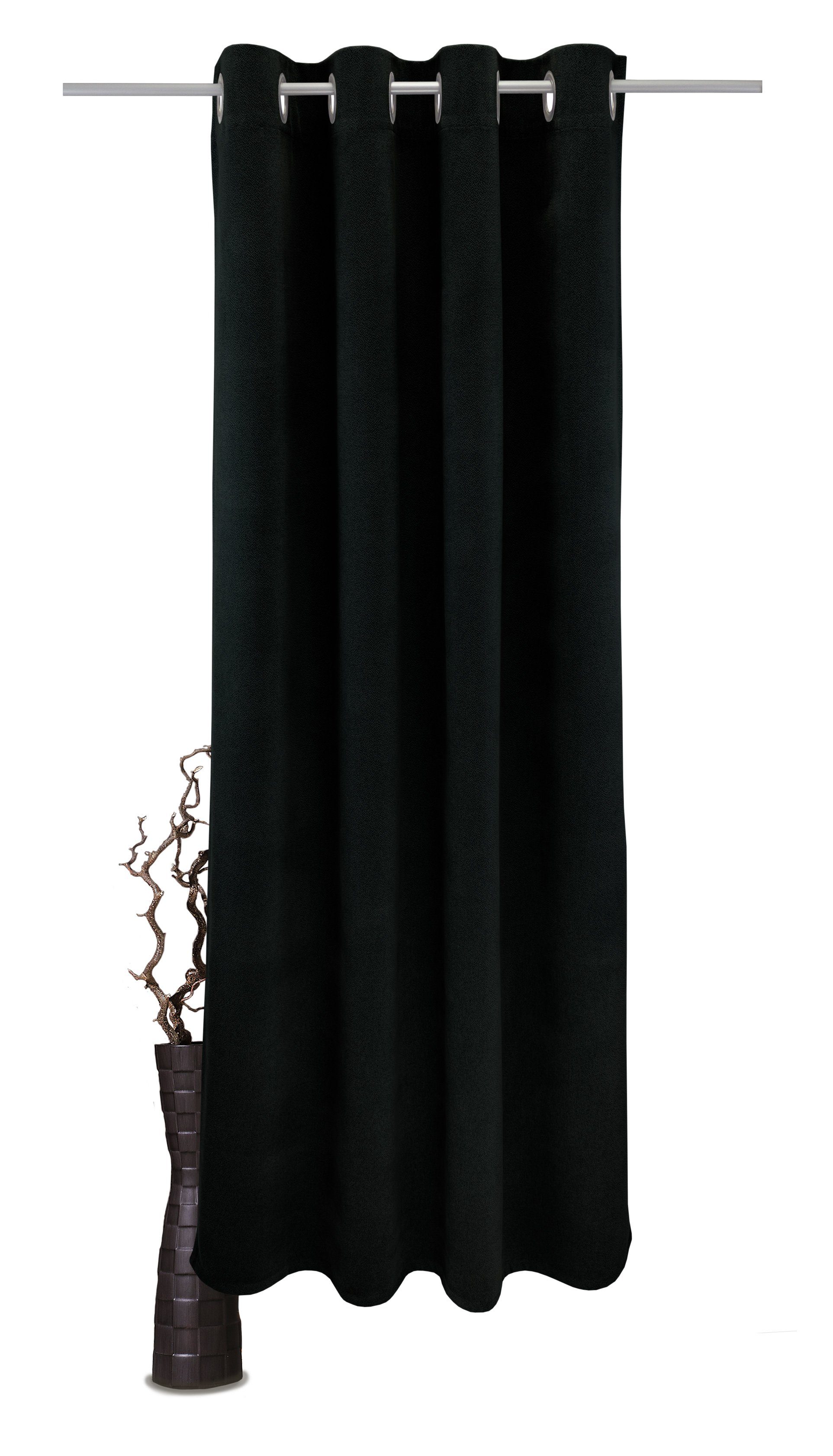 Vorhang Alea, VHG, Ösen (1 St), verdunkelnd, Polyester, Wärmeschutz, Kälteschutz, Energie sparend, einfarbig, Breite 145cm, 415 g/²m schwarz