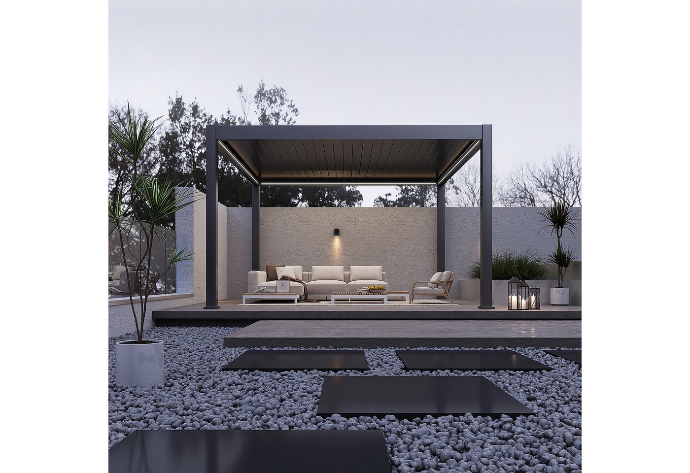 Thumbnail - Weide Pergola Deluxe Plus Elektrisch Pavillon Terrassenüberdachung Alu LED 4 x 4 M, BxTxH: 400x400x255 cm