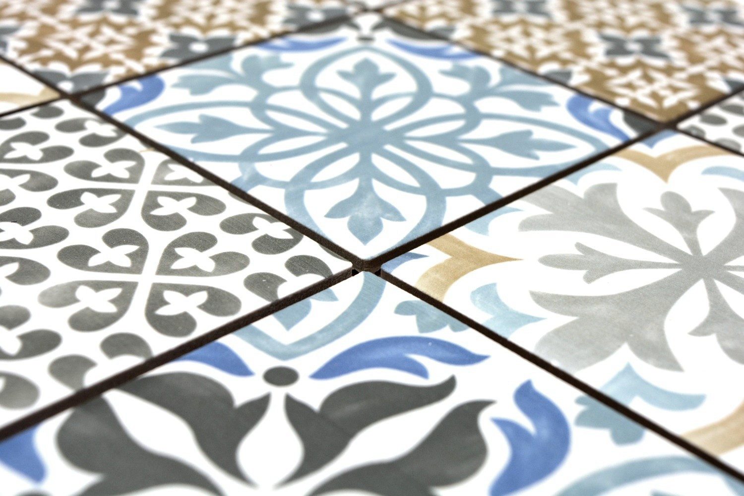 Mosani Mosaikfliesen Vintage Mosaik Fliese Wand Keramik creme blau orange grau matt