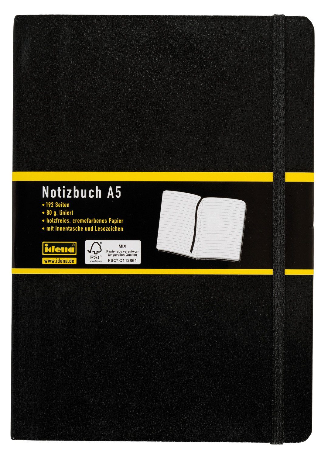 Idena Notizbuch Idena Notizbuch 80g/m² liniert schwarz DIN A5 192 Seiten