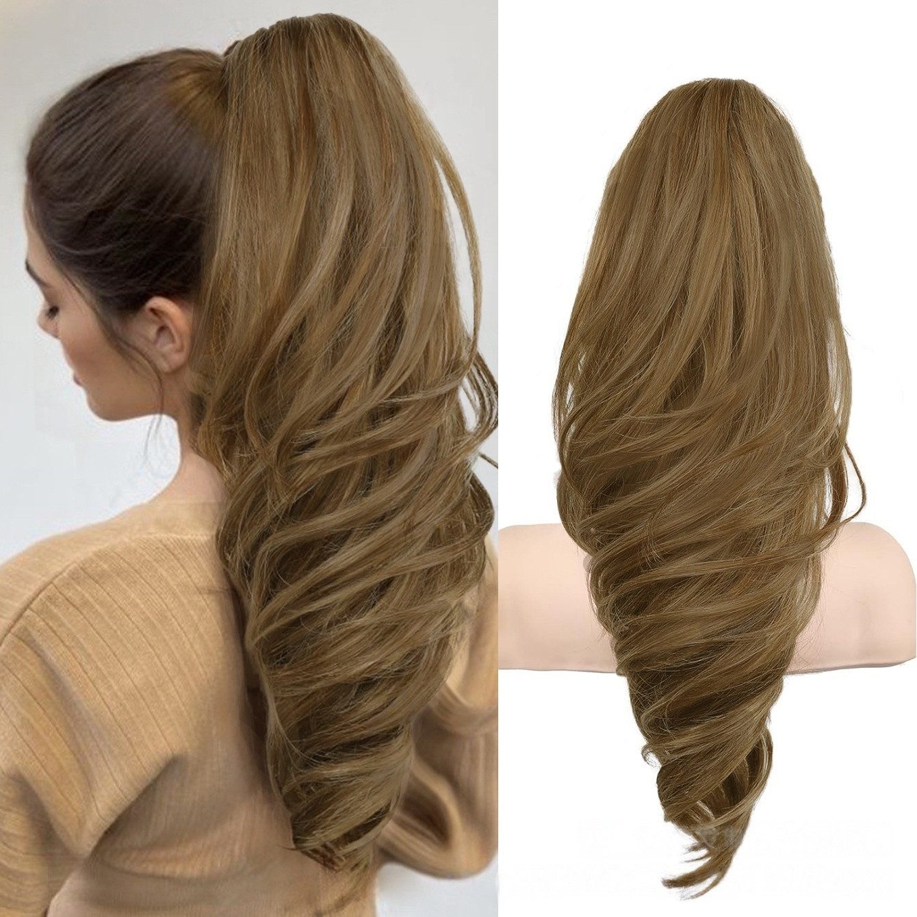 Zaewry Haarspange 46 cm Lange Lockige Wellige Clip in Pferdeschwanz Haarverlängerungen