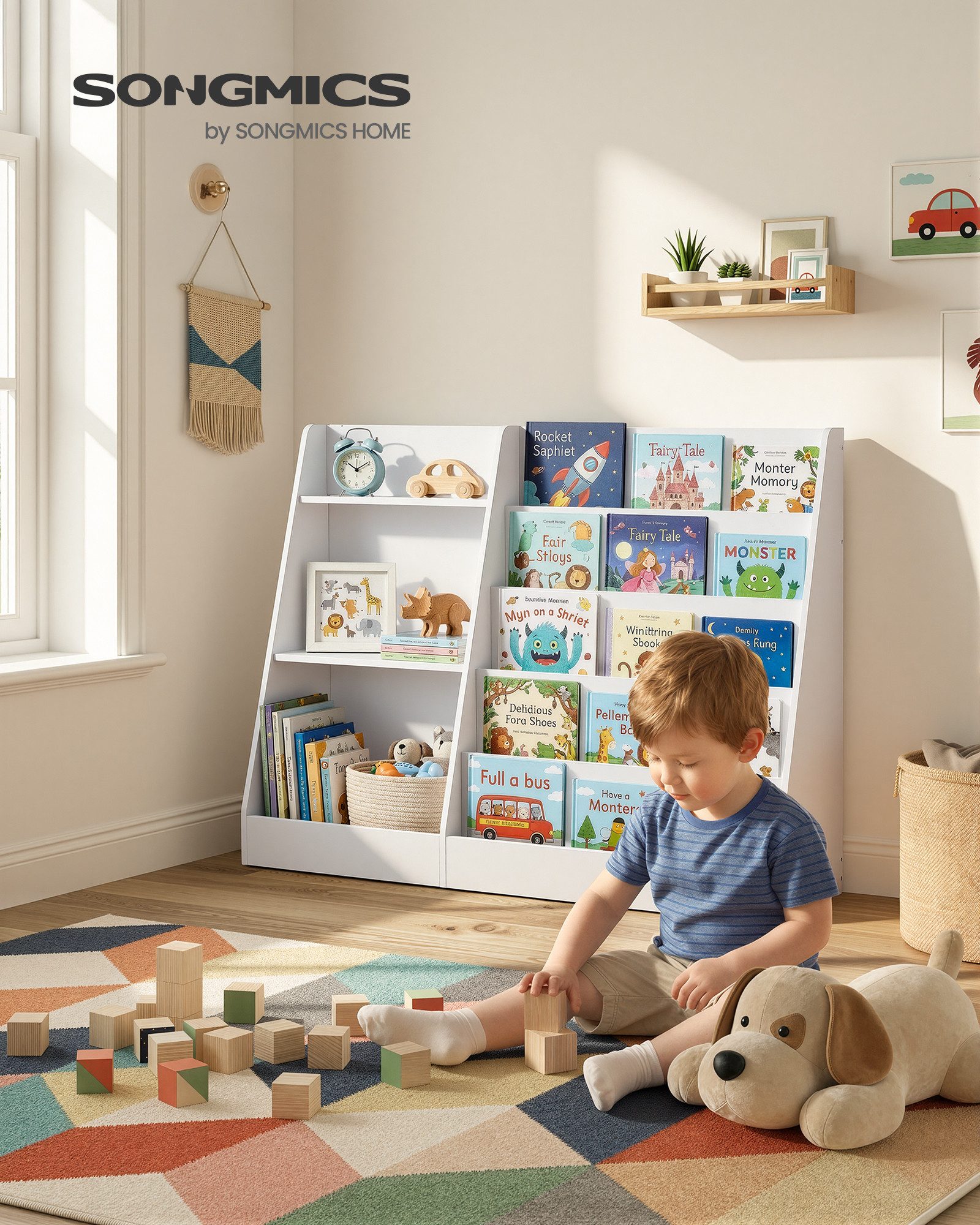 SONGMICS Spielzeugtruhe Kinderregal, Bücherregal, Spiegelregal, Spielzeugregal, Montessori Regal mit 5 Ebenen, 30 x 103,6 x 80 cm