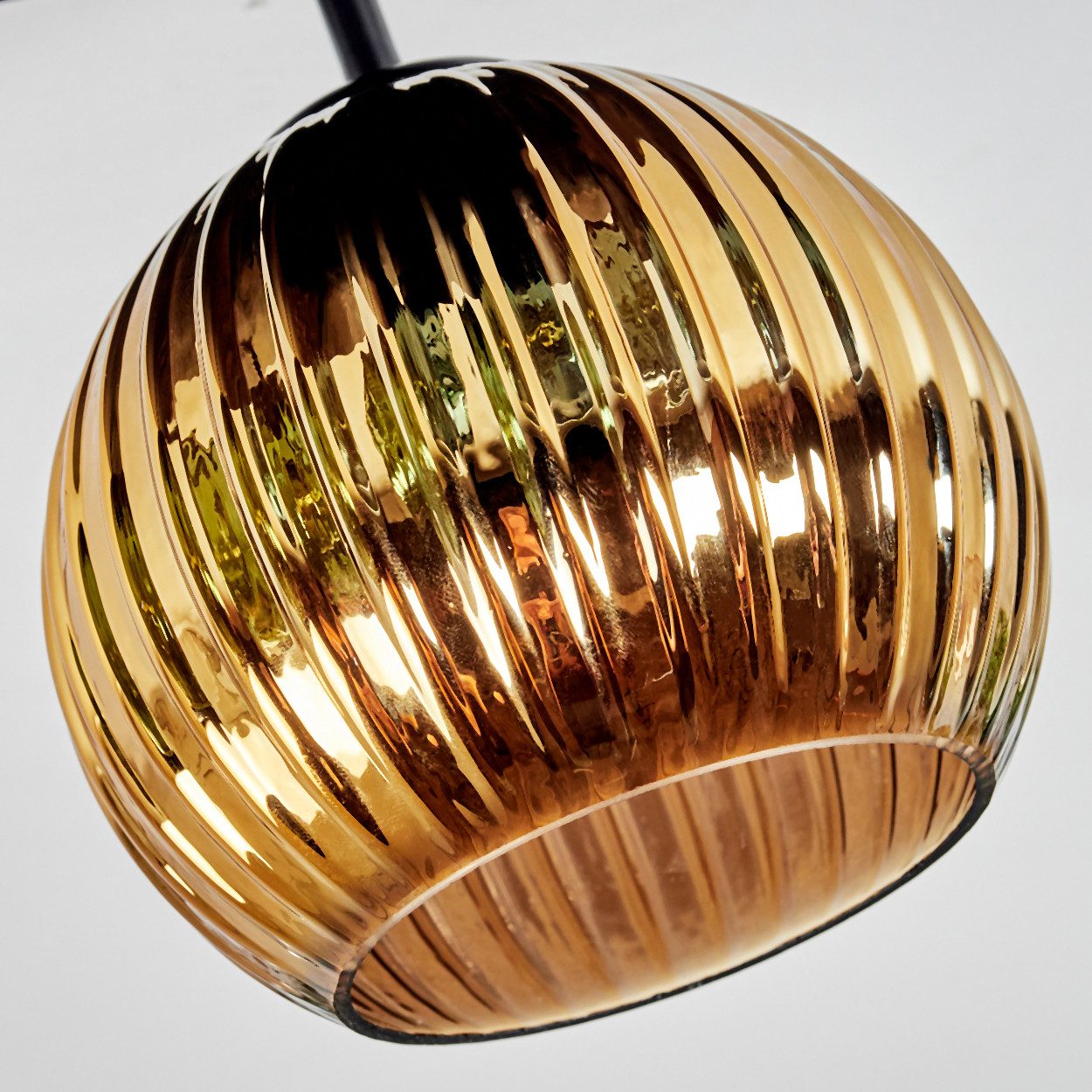 hofstein Deckenleuchte Deckenlampe aus Metall/Riffelglas in Schwarz/Blau/Grün/Goldfarben, ohne Leuchtmittel, Deckenleuchte im Retro/Vintage-Design (Schirme Ø 15 cm), 3 x E14