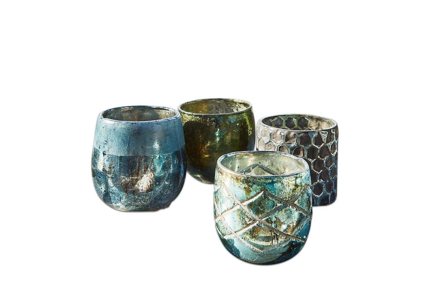 Mirabeau Windlicht Windlicht 4er Set Marine blau/grün (4er Set, 4er Set)