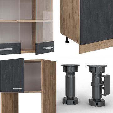 Livinity® Küchenzeile R-Line, Schwarz Beton/Goldkraft Eiche, 300 cm ohne Arbeitsplatte