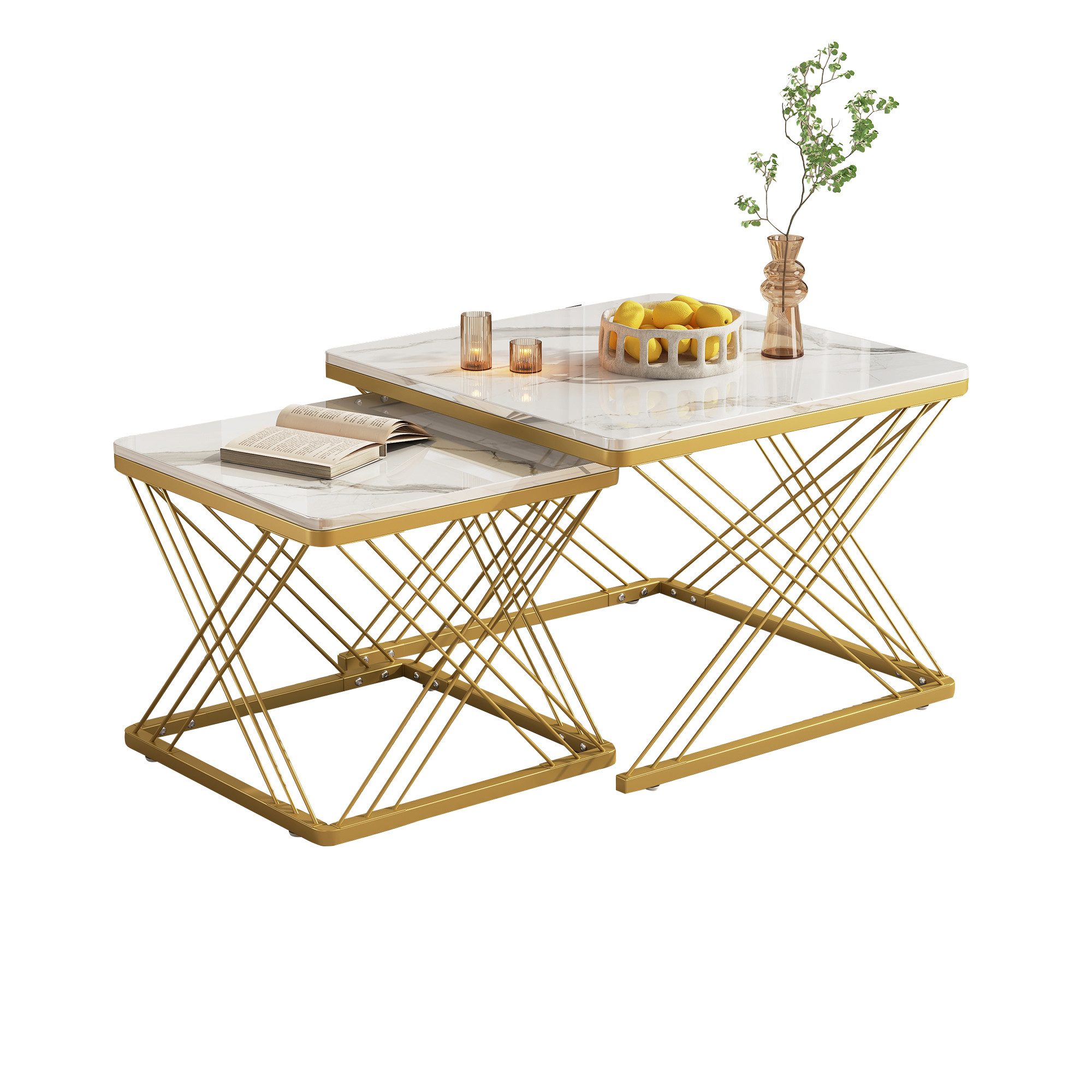 OKWISH Couchtisch Hochglanz-Kombi-Couchtisch-Set (Sofatisch, 2-St., 60*60*4 günstig online kaufen