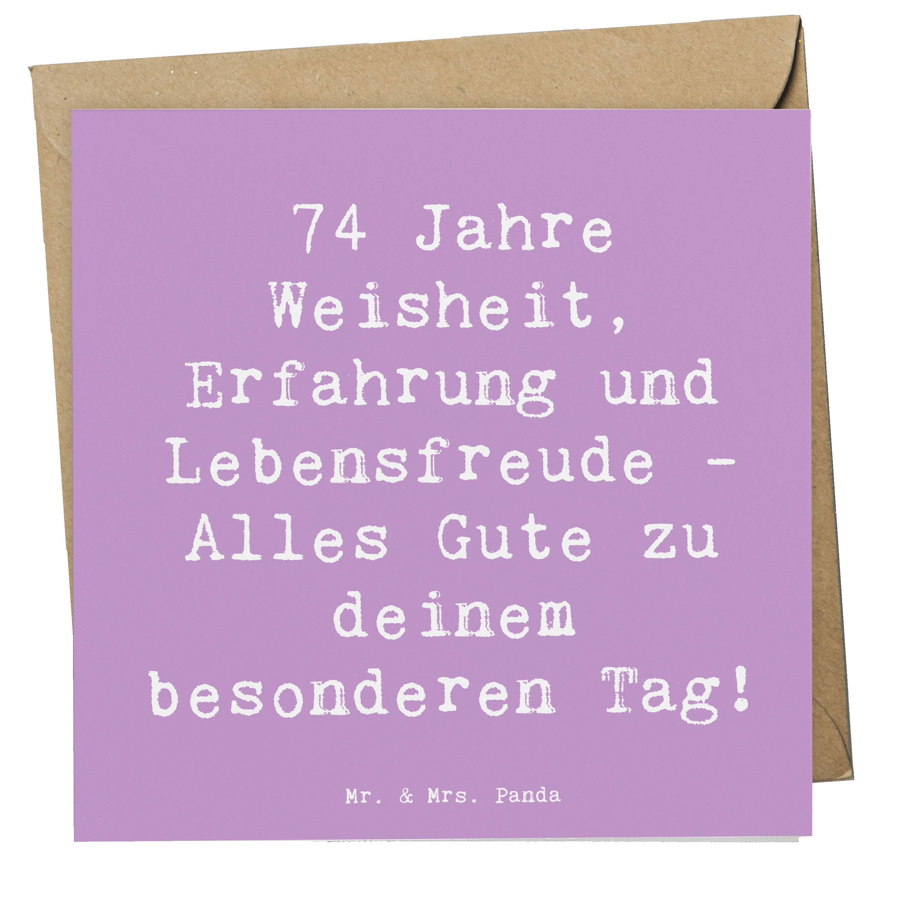 Mr. & Mrs. Panda Grußkarte Spruch 74. Geburtstag, Glückwunschkarte, Lavendeltraum, Geburtstagsfe, liebevolle Handarbeit kreative Geschenkideen Grußkarte