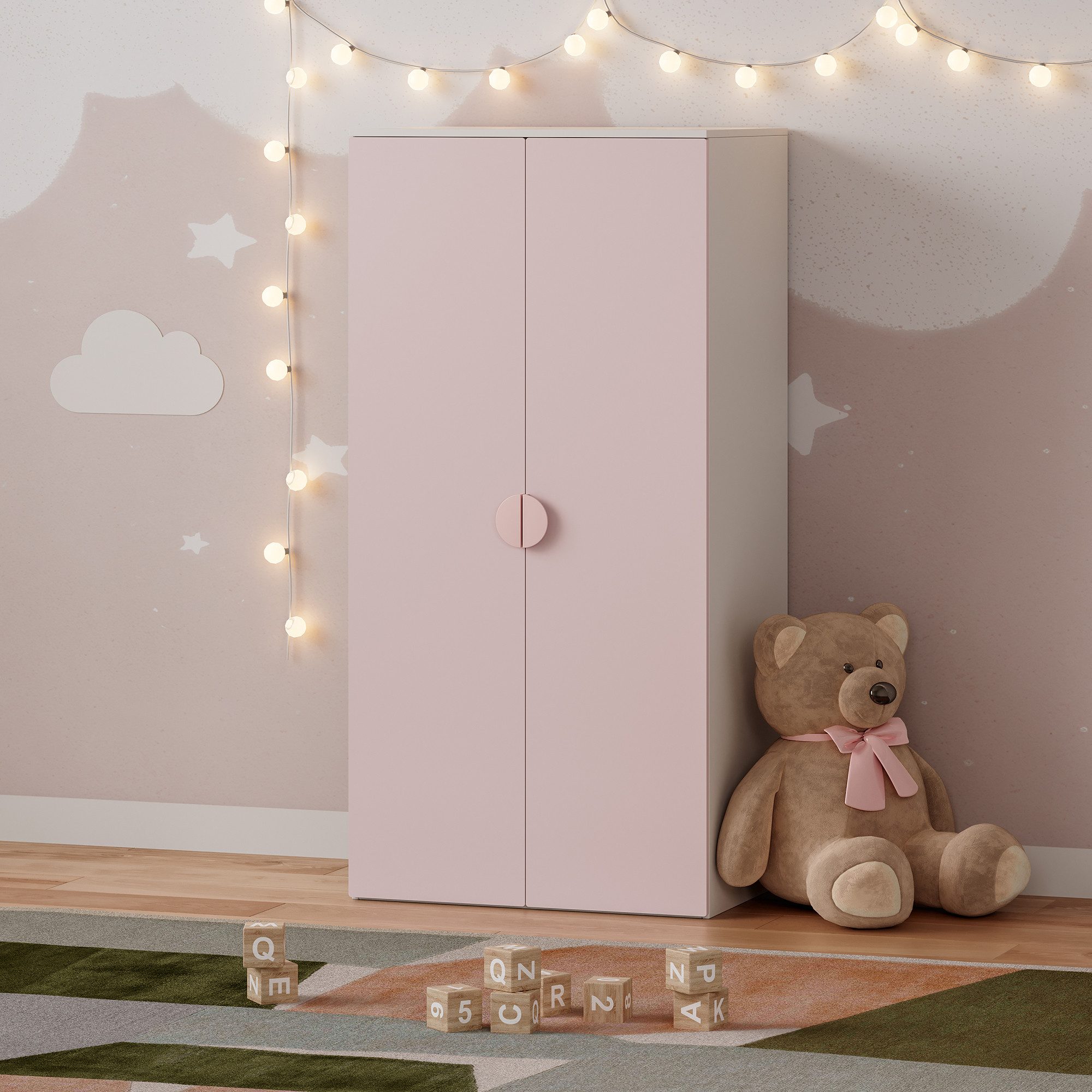 en.casa Kinderkleiderschrank »Sandnes« mit 2 Türen 123 x 60 x 40 cm Weiß/Rosa